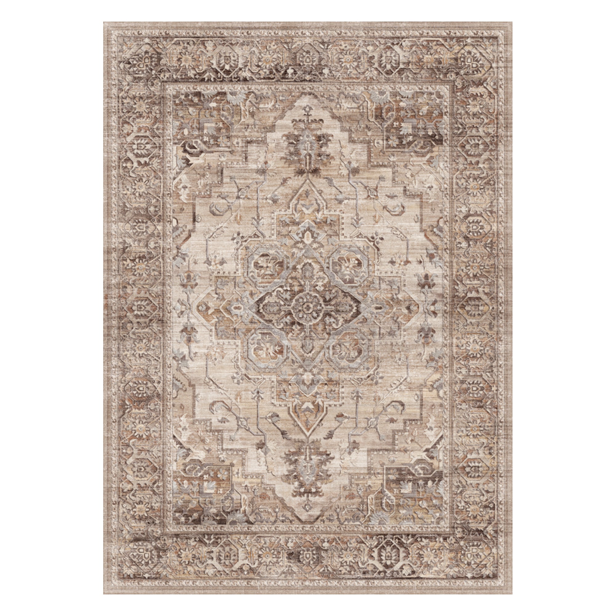 MontVoo Vintage Medallion Non-Slip Washable Rug Brown