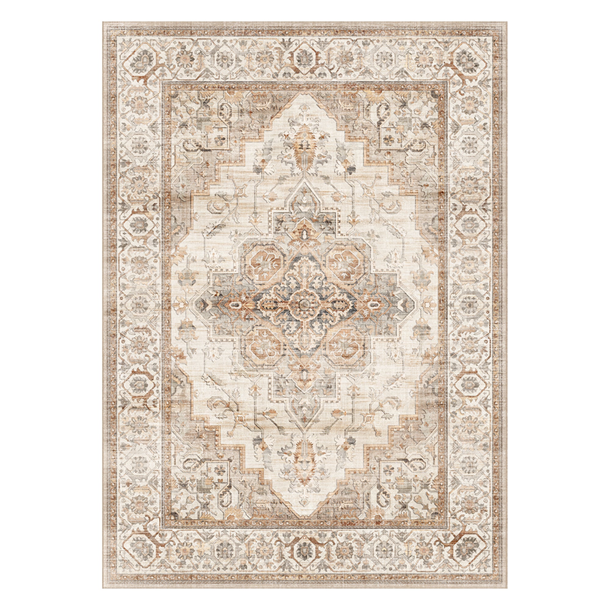 MontVoo Vintage Medallion Non-Slip Washable Rug Beige