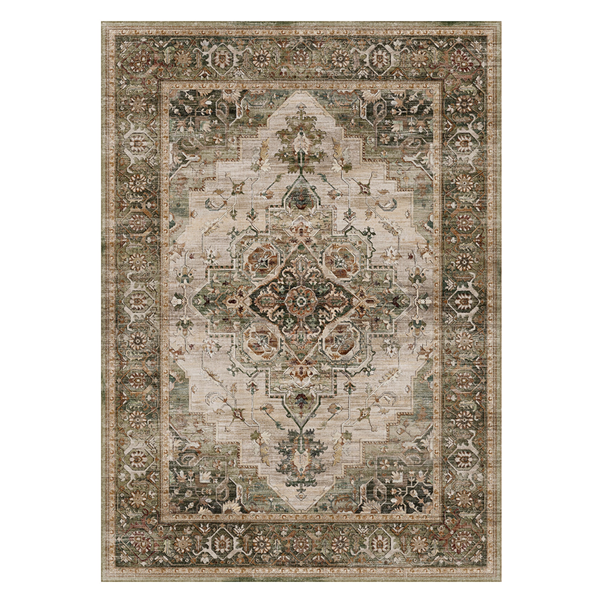 MontVoo Vintage Medallion Non-Slip Washable Rug Green
