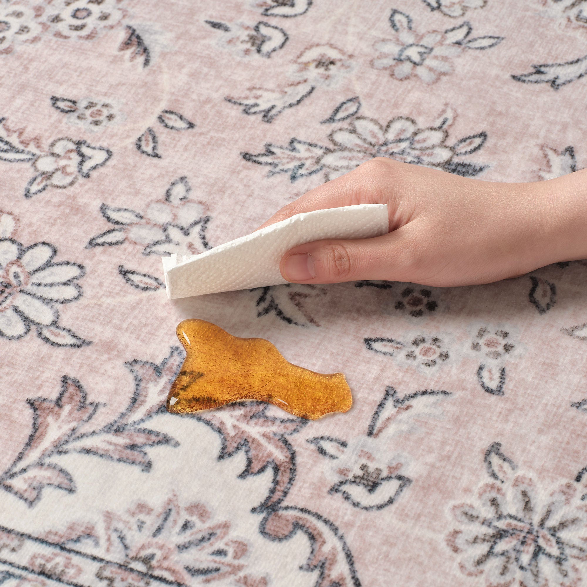 MontVoo Pink Floral Washable Area Rug