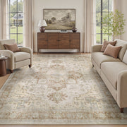 Alfombra floral oriental lavable a máquina MontVoo marrón