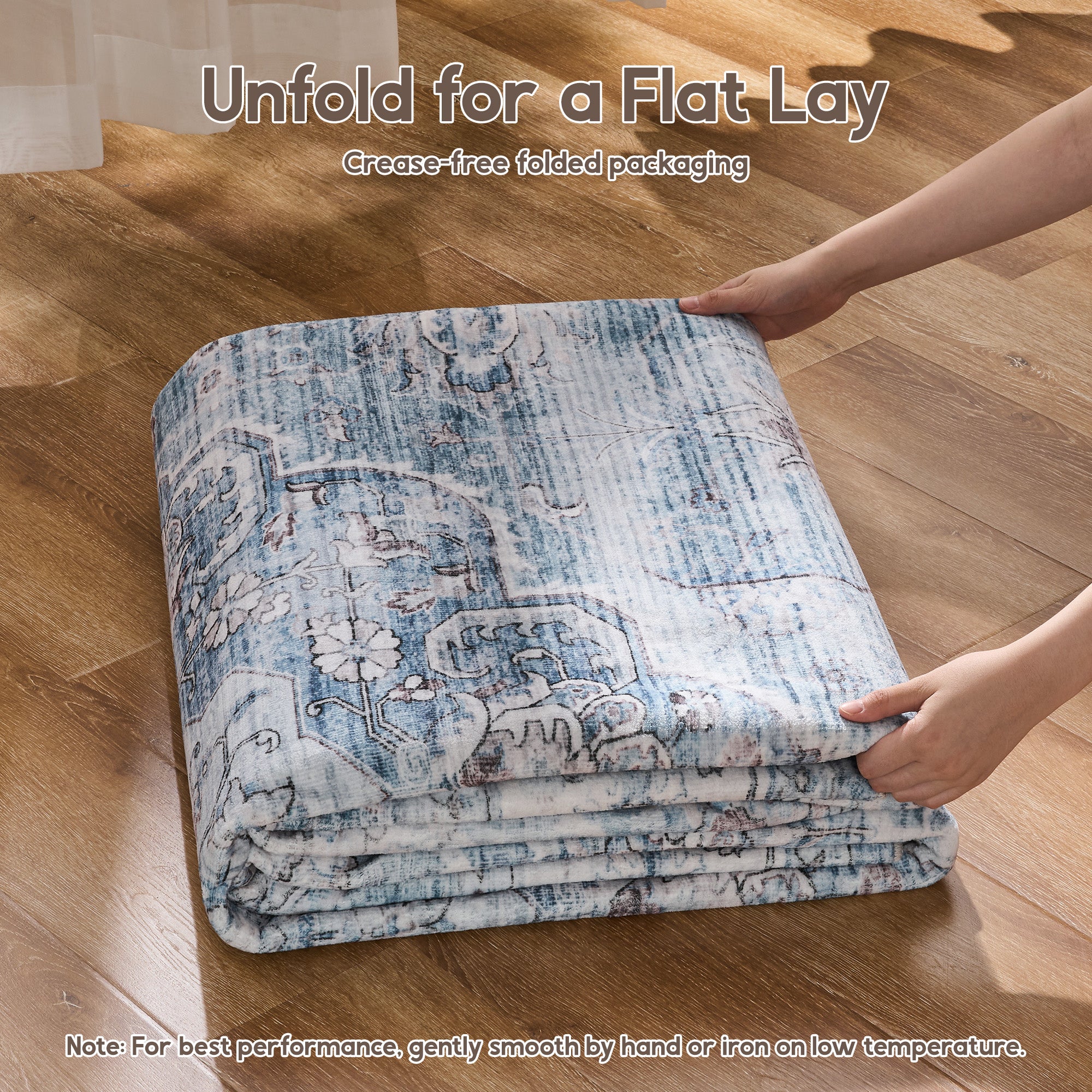 MontVoo Blue Vintage Distressed Medallion Floral Washable Rug