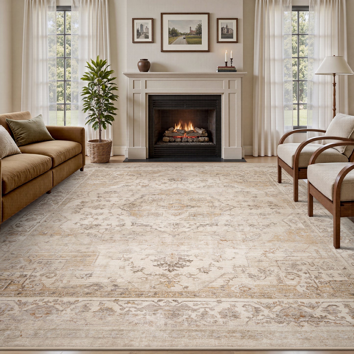 Washable Retro Living Room Bedroom Carpet