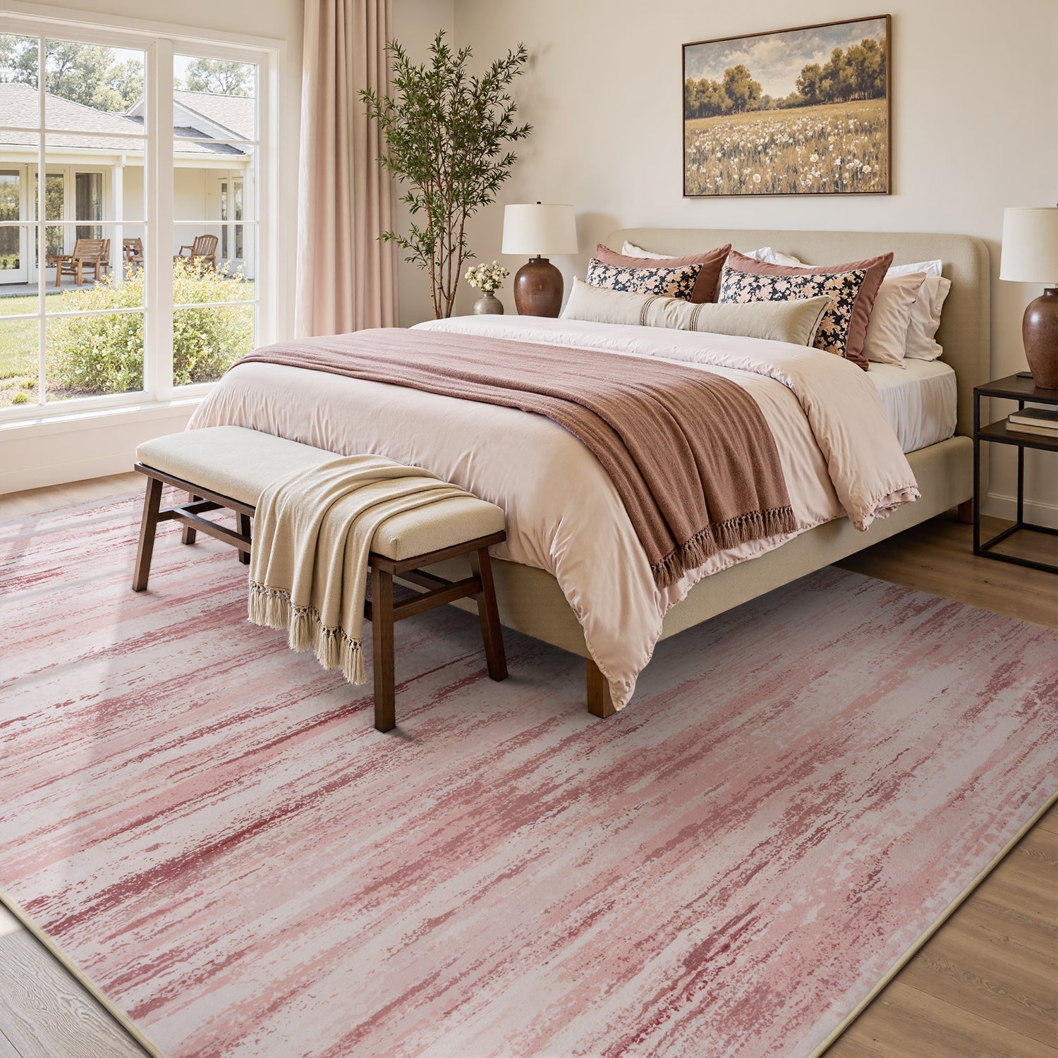 MontVoo Modern Abstract Pink Washable Area Rug