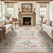 MontVoo Vintage Floral Soft Washable Rug Beige