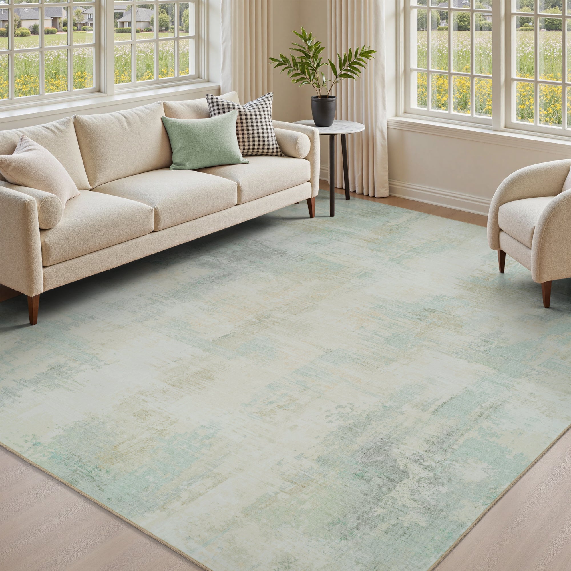 MontVoo Soft Abstract Washable Yellow-Green Area Rug
