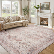 Alfombra con medallón antideslizante lavable a máquina MontVoo, color rosa