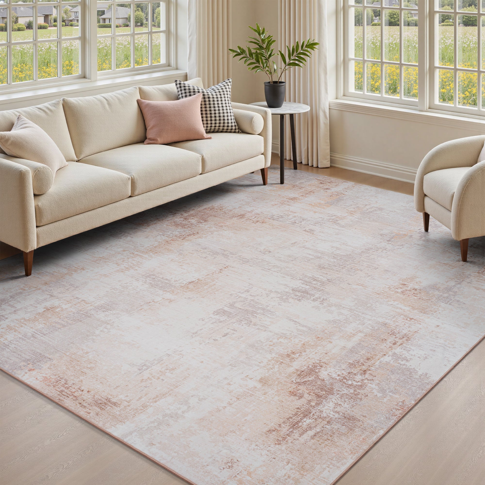 MontVoo Soft Abstract Washable Pink Area Rug