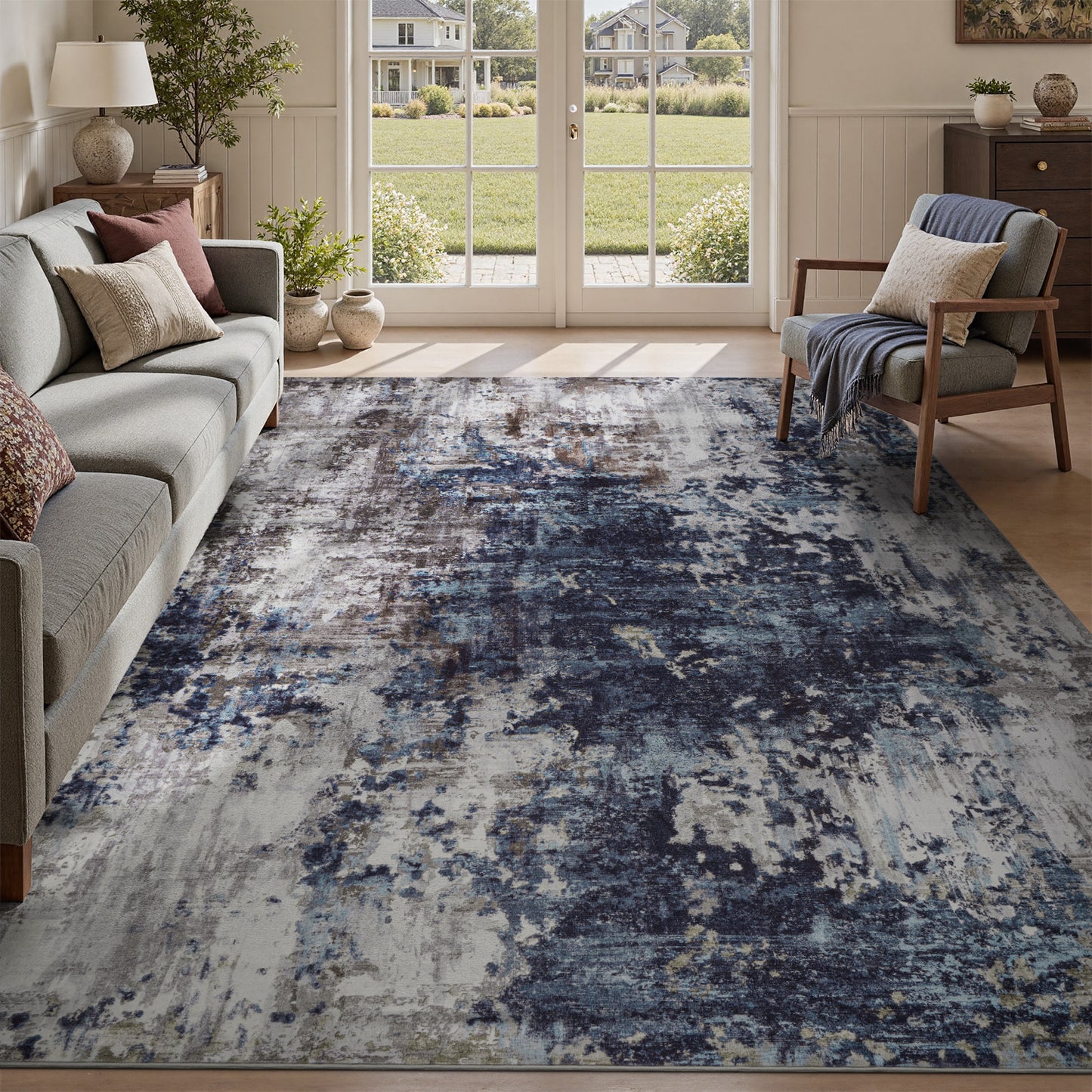 Washable Rugs Modern Abstract Distressed Indoor Rug Carpet