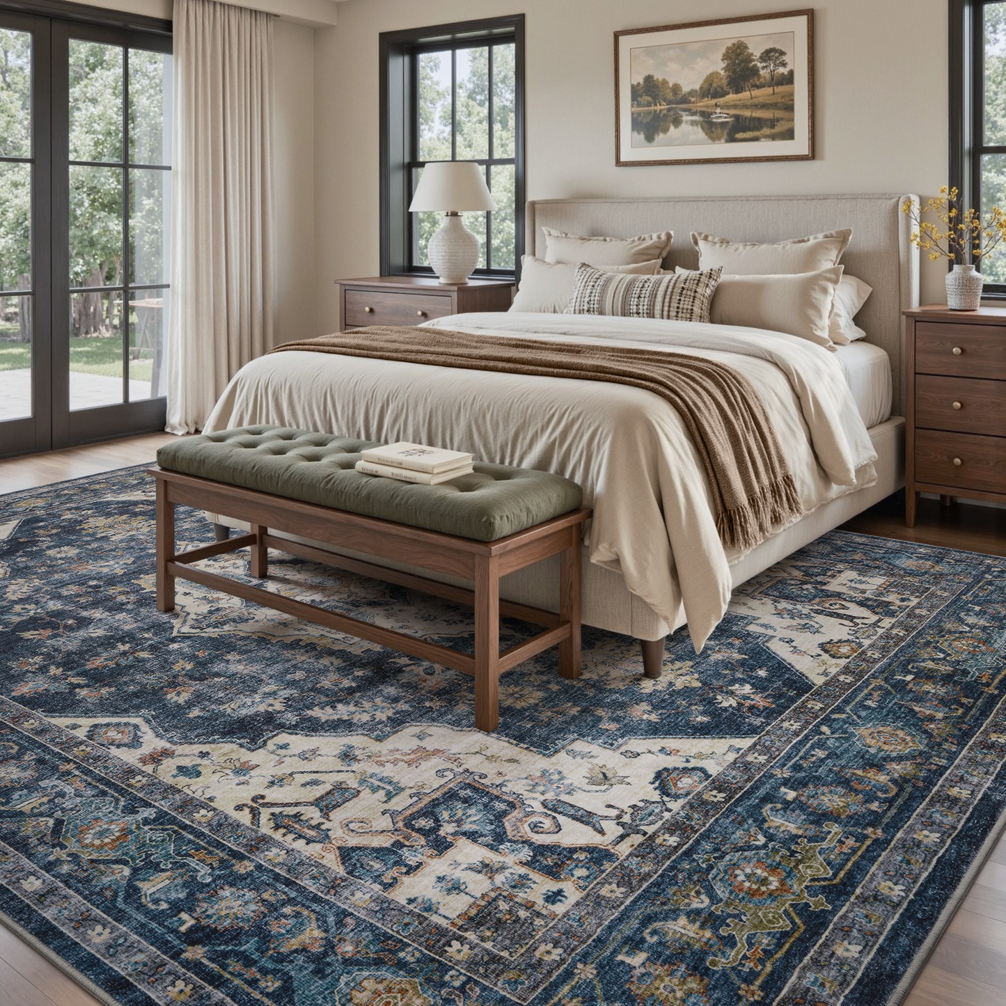 Washable Retro Living Room Bedroom Carpet