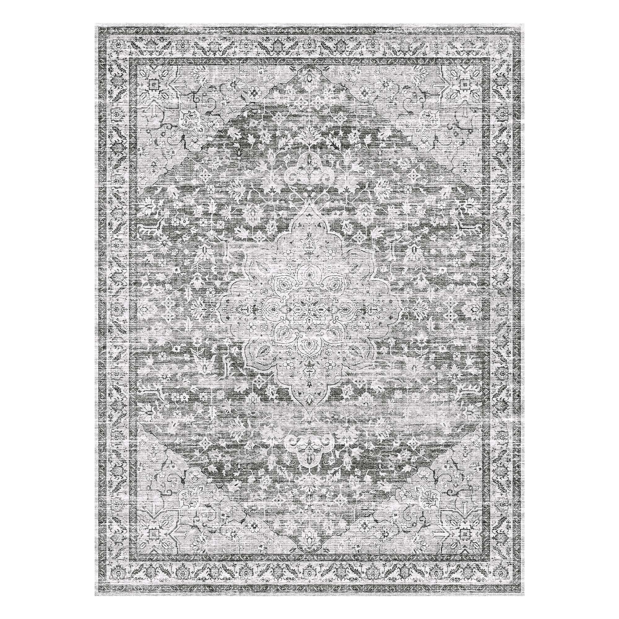 MontVoo Gray Medallion Floral Washable Rug