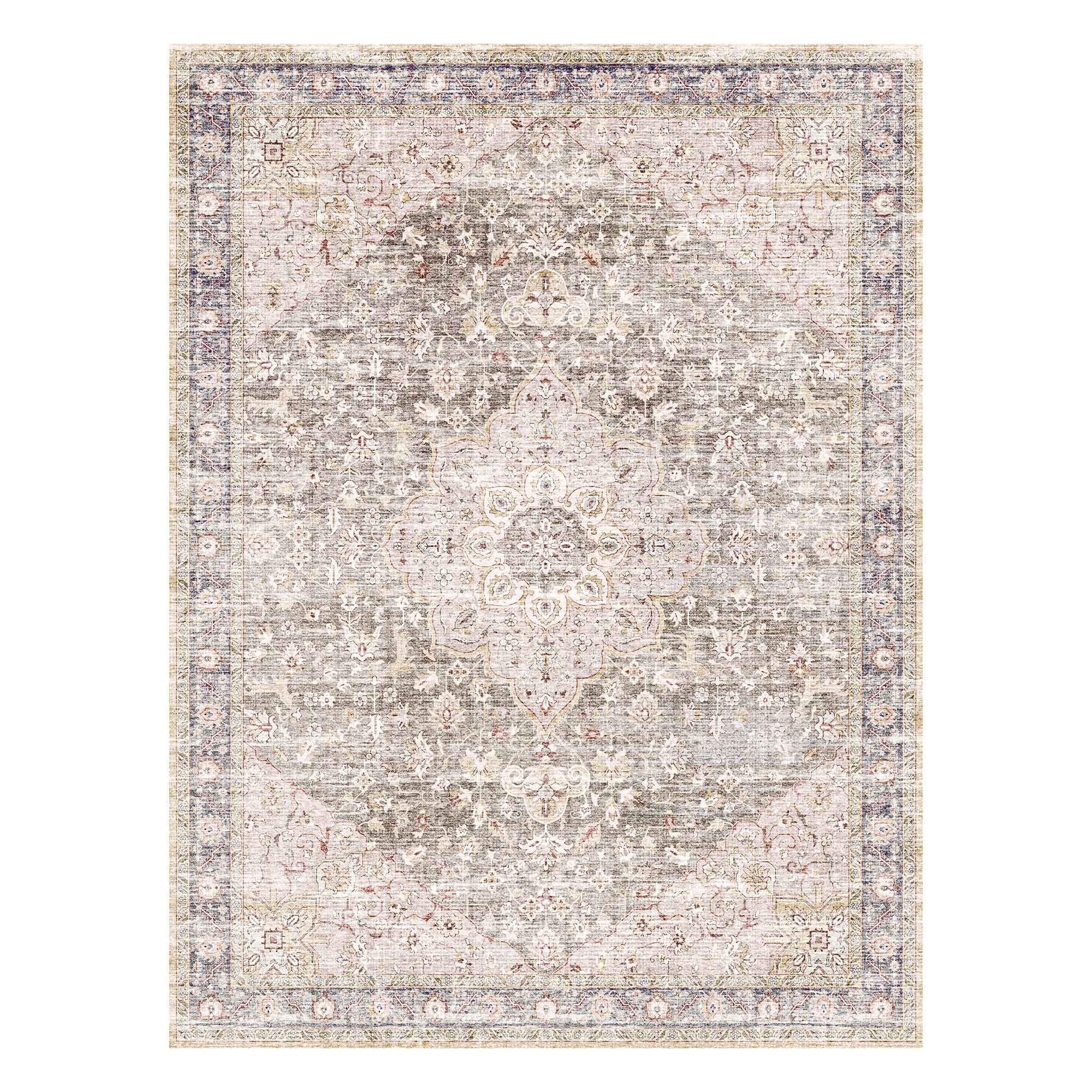 MontVoo Taupe Medallion Floral Washable Rug