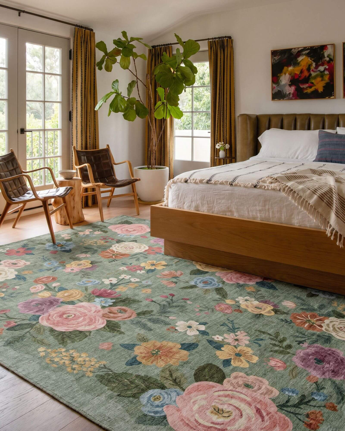 Blossom Washable Area Rug - Green