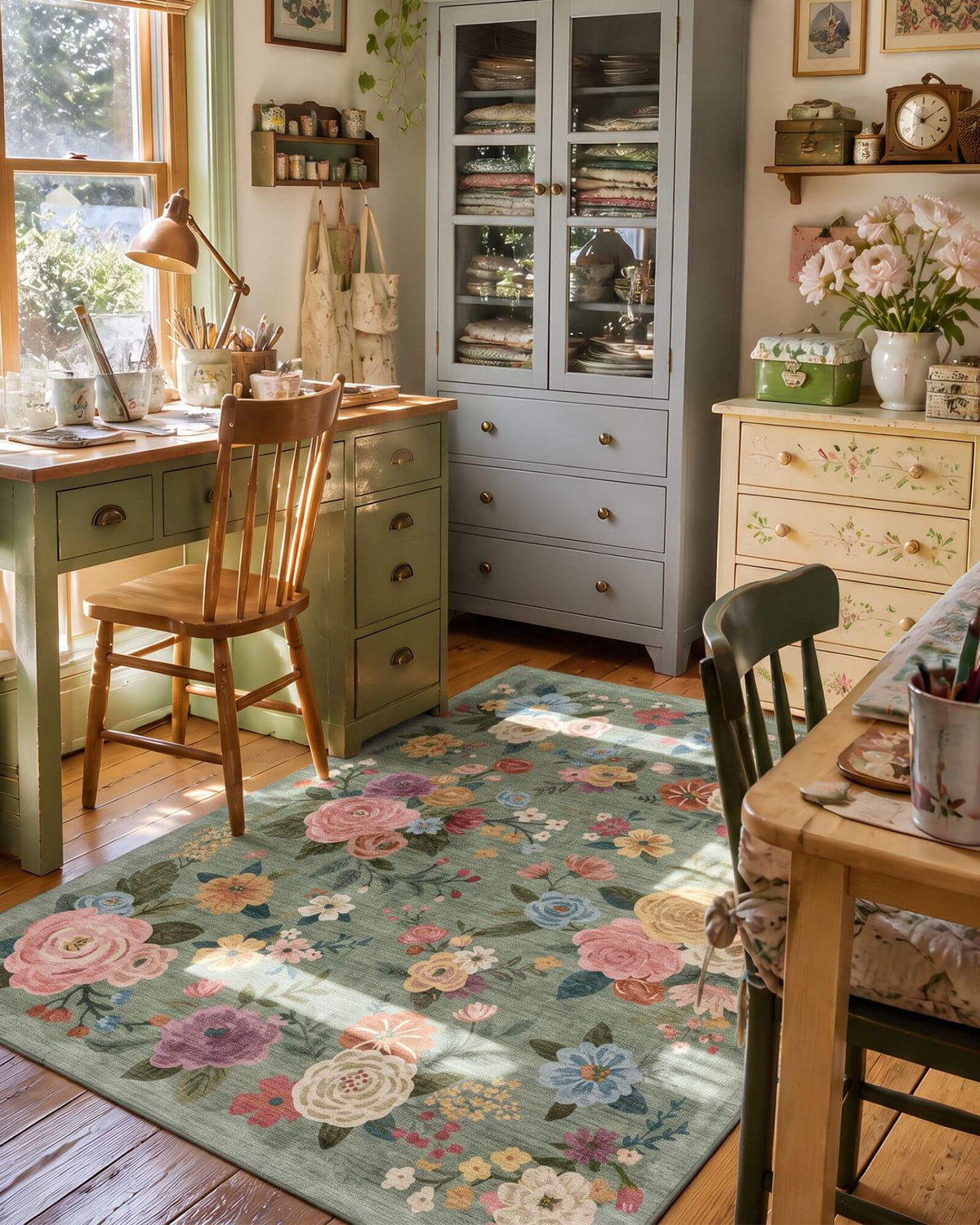 Blossom Washable Area Rug - Green