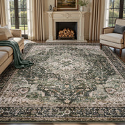 MontVoo Vintage Medallion Non-Slip Washable Rug Green