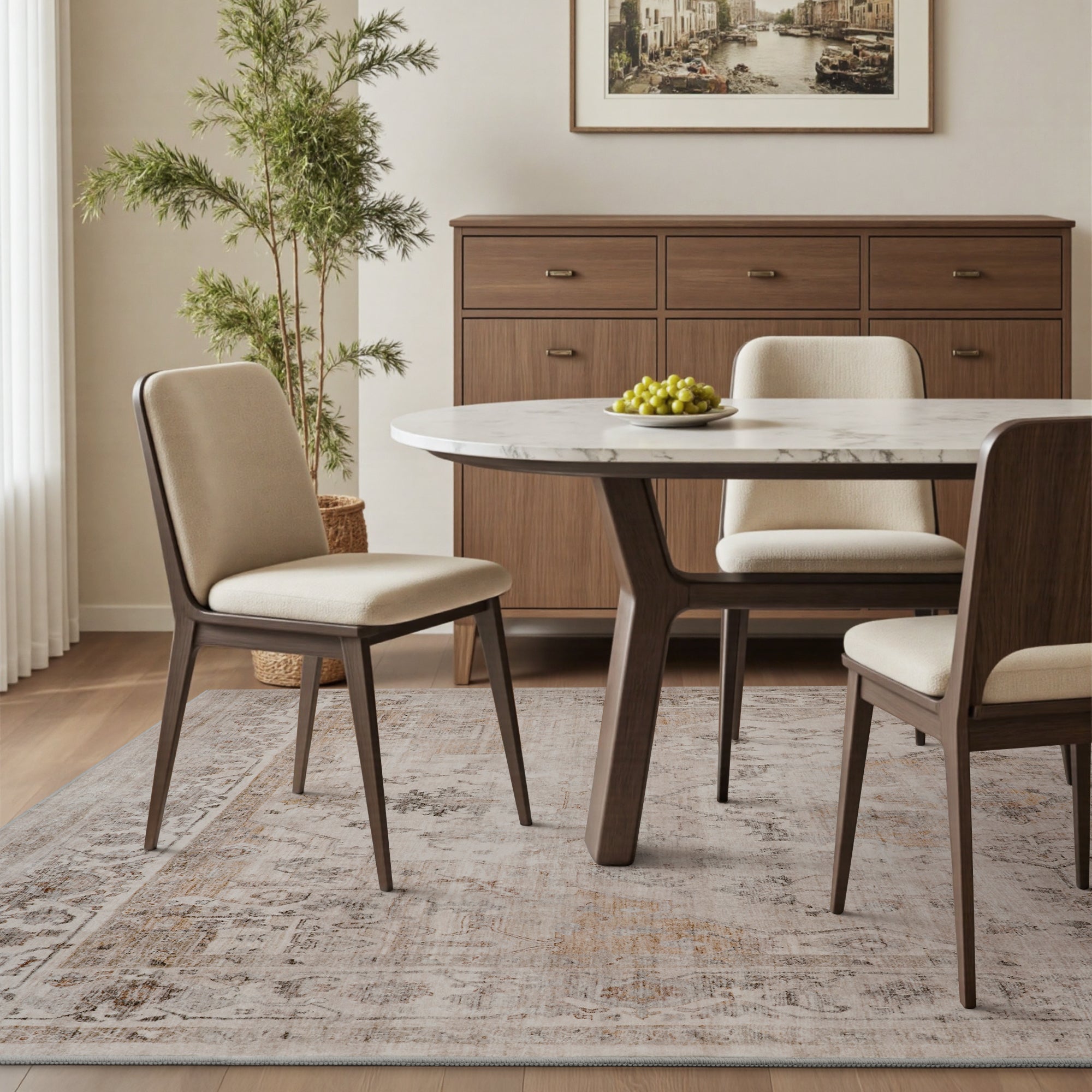 MontVoo Beige Oriental Washable Rug