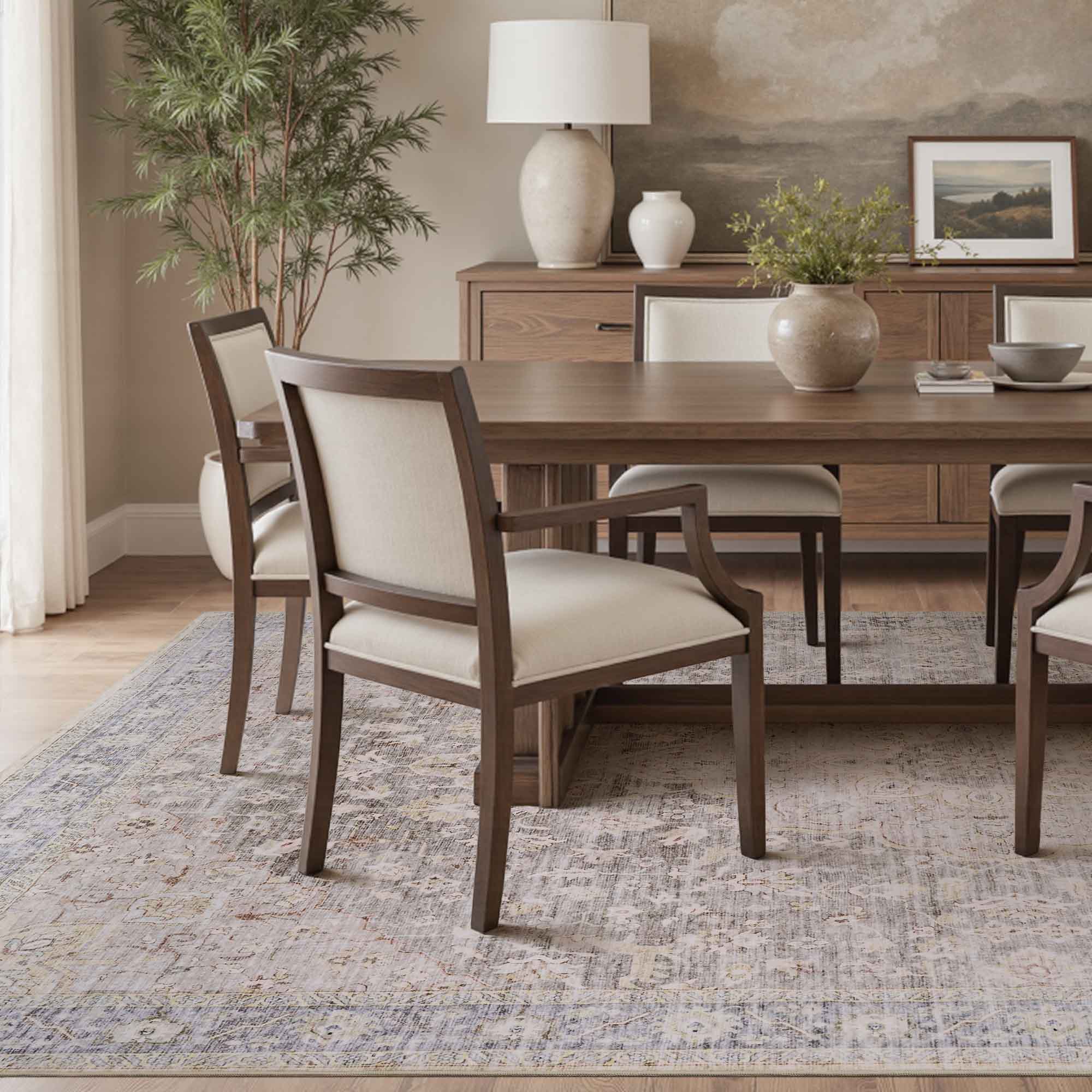 MontVoo Taupe Medallion Floral Washable Rug