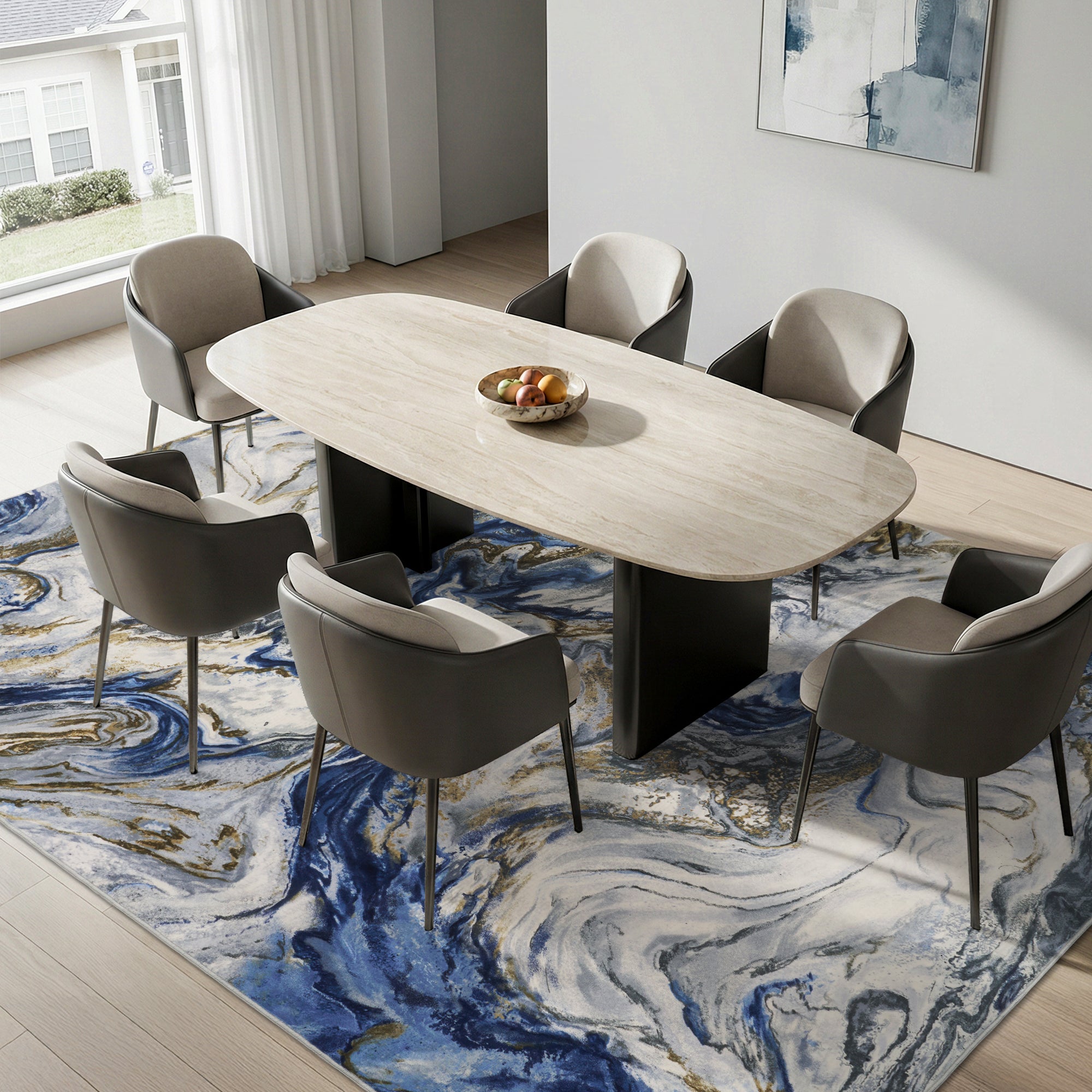 MontVoo Modern Marble Pattern Washable Rug Blue