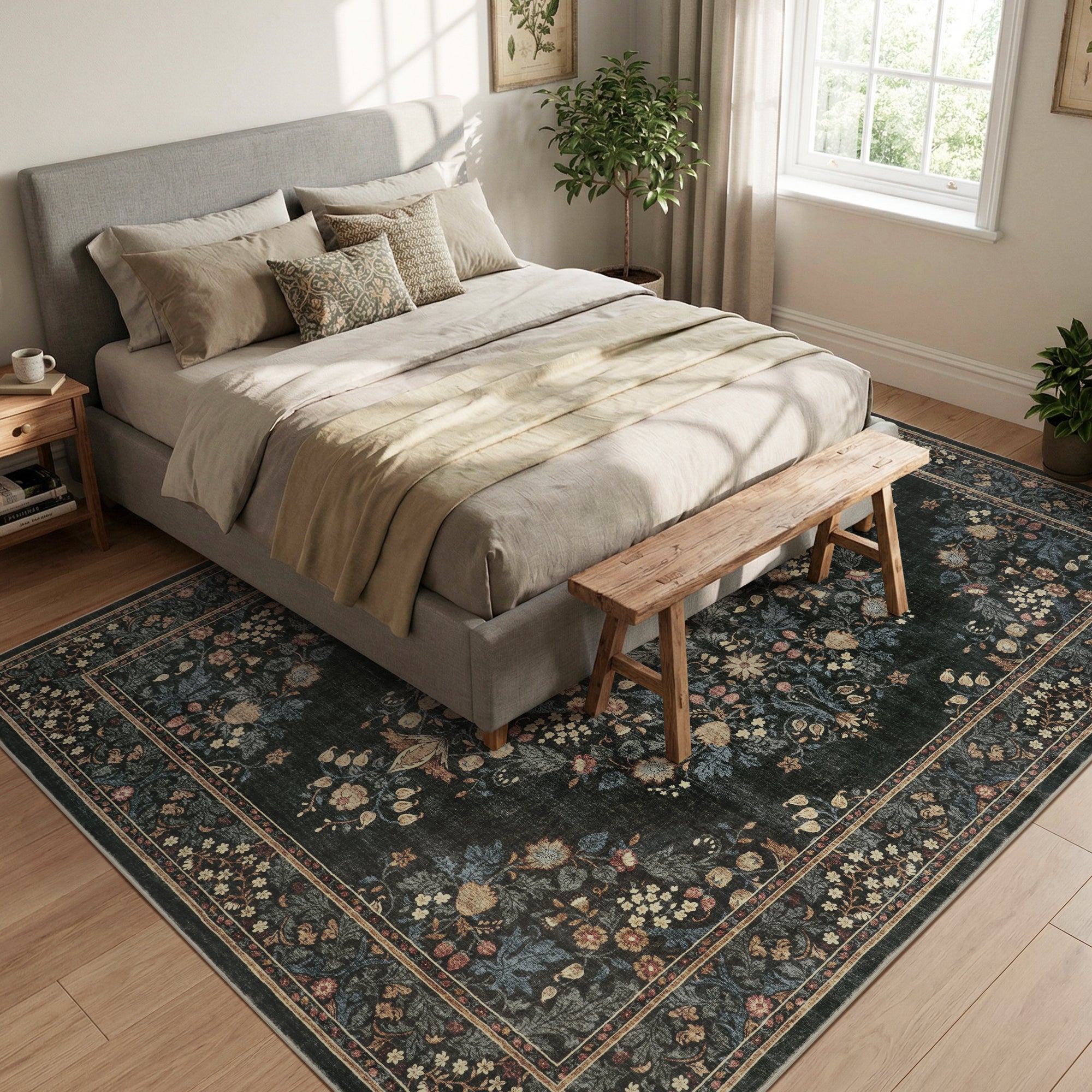 MontVoo Vintage Medallion Washable Rug Green