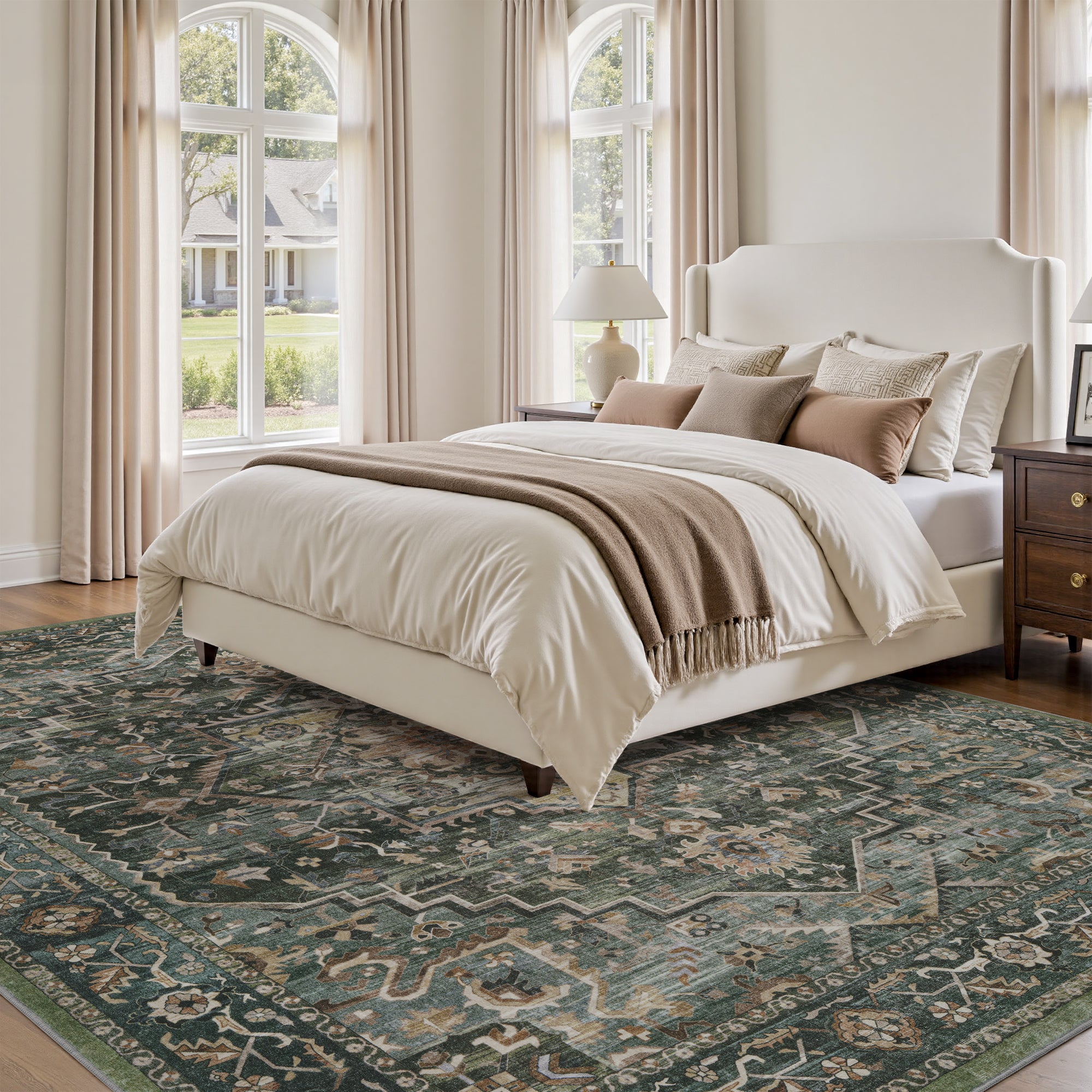 MontVoo Soft Washable Oriental Area Rug Green