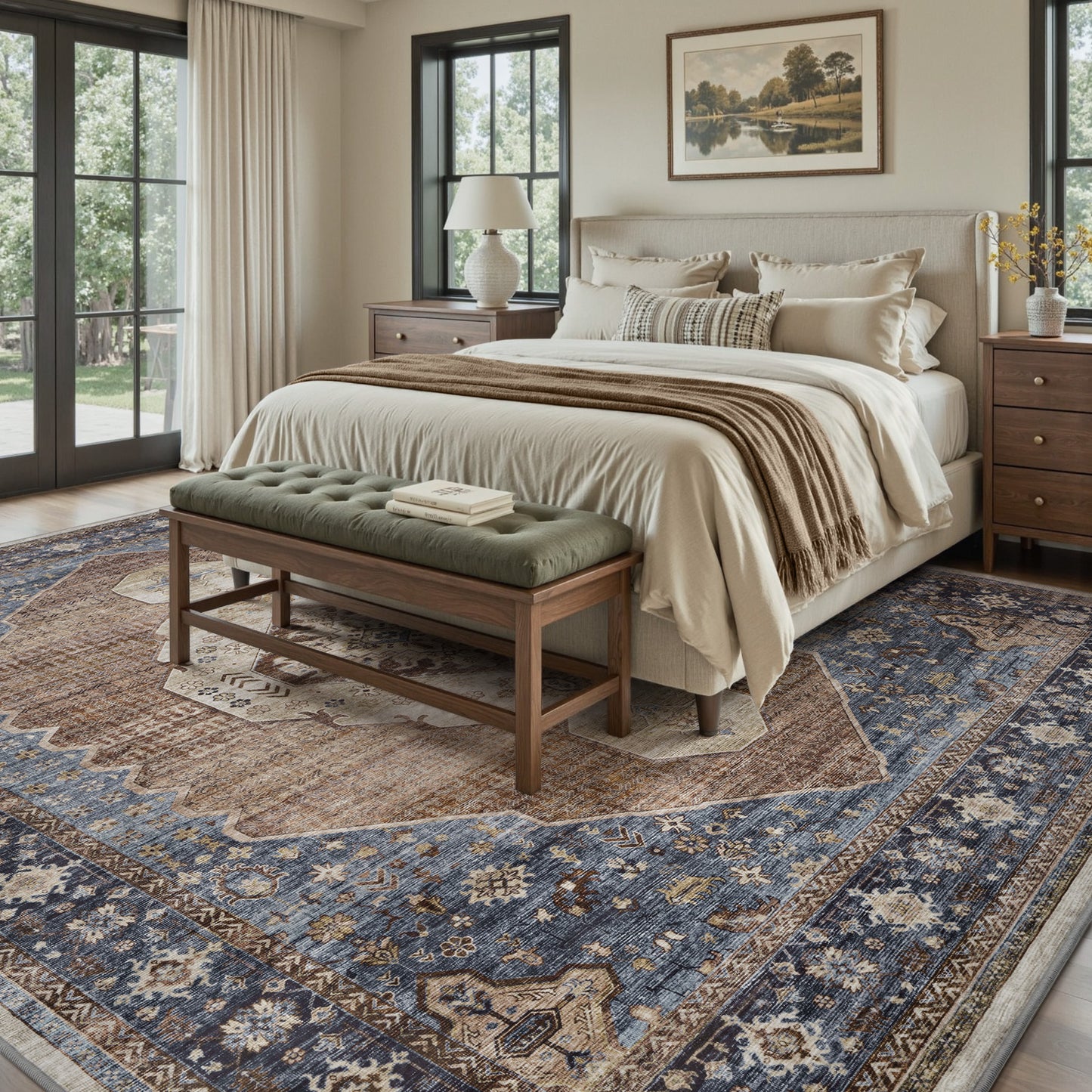 Washable Retro Living Room Bedroom Carpet