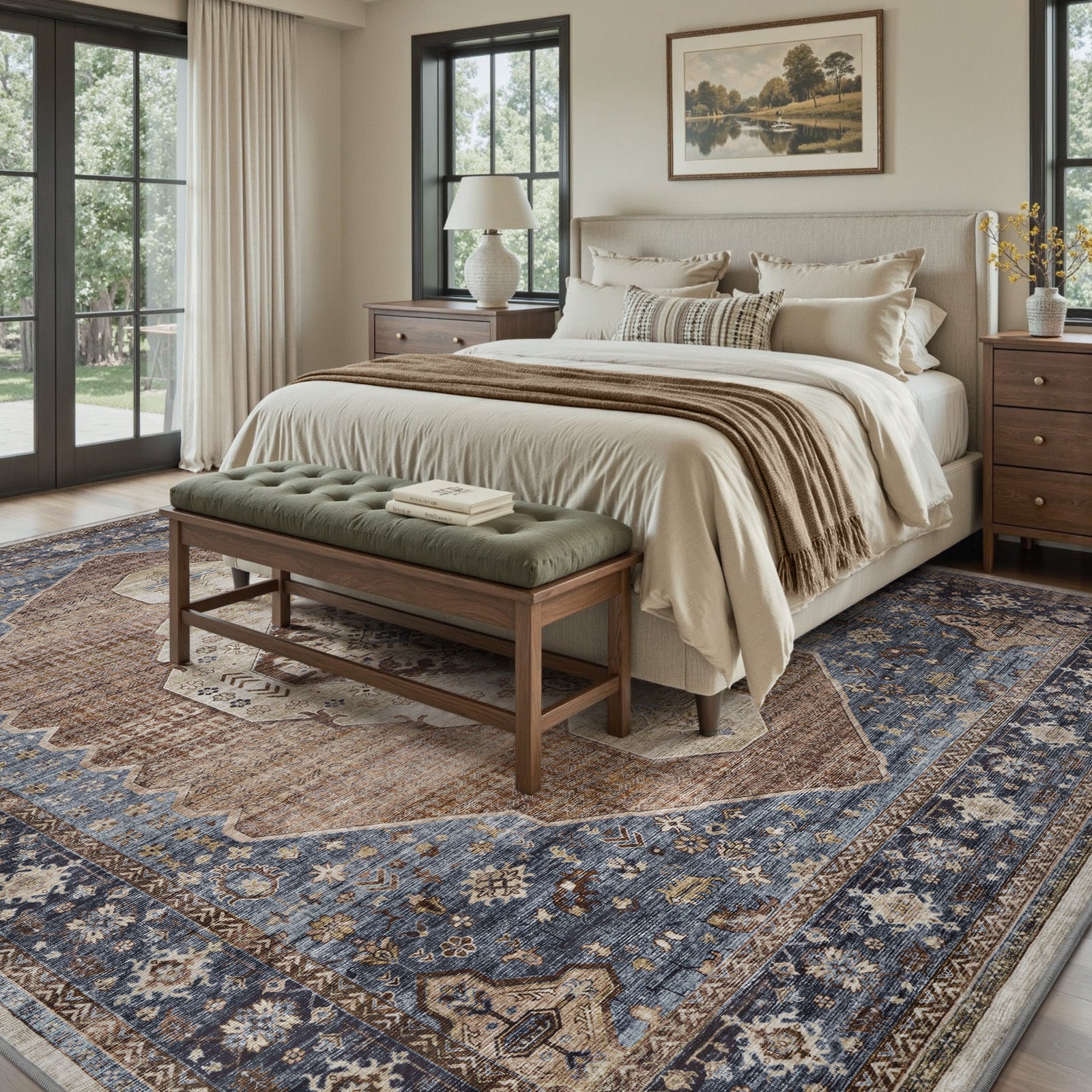 Washable Retro Living Room Bedroom Carpet