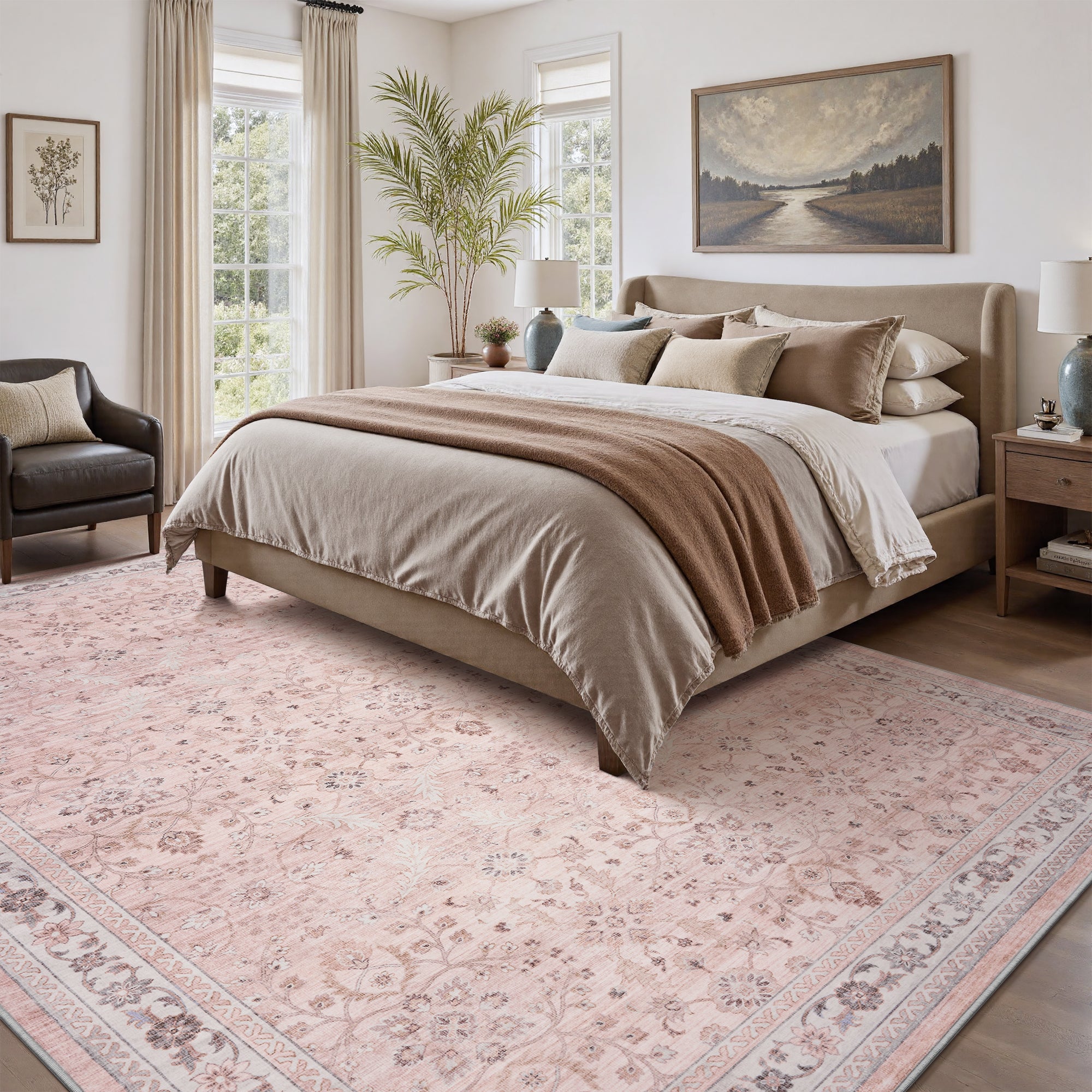 MontVoo Vintage Floral Washable Rugs Pink