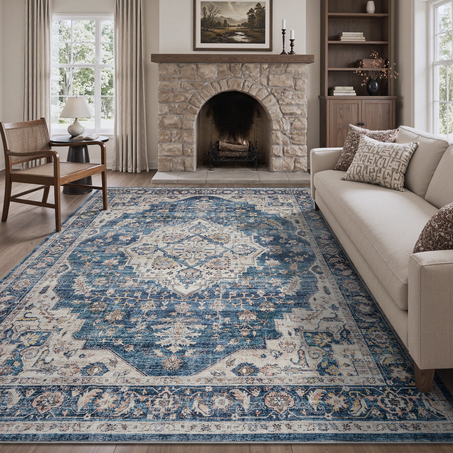 Area Rug Washable Carpet Soft Distressed Non Slip Vintage