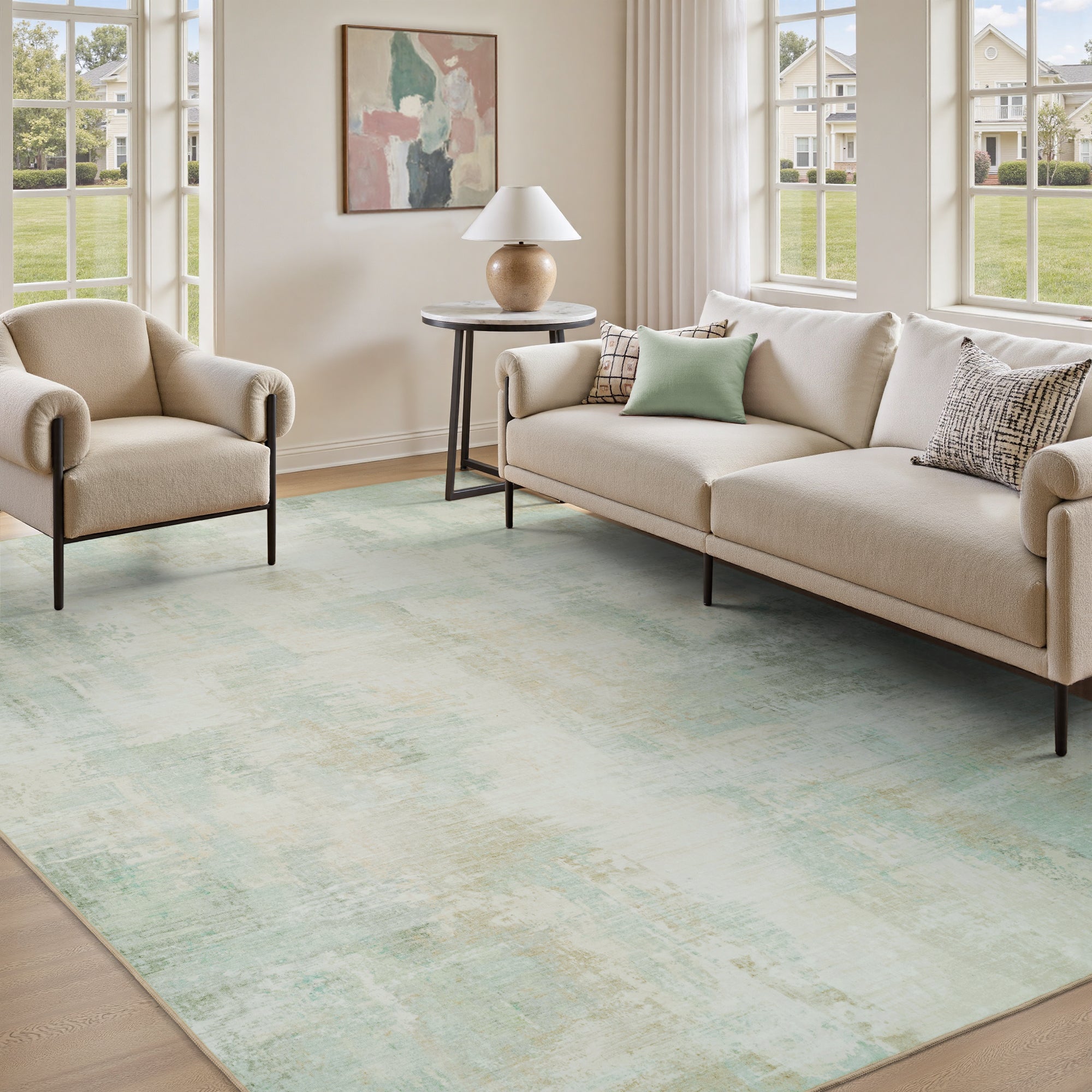 MontVoo Soft Abstract Washable Yellow-Green Area Rug