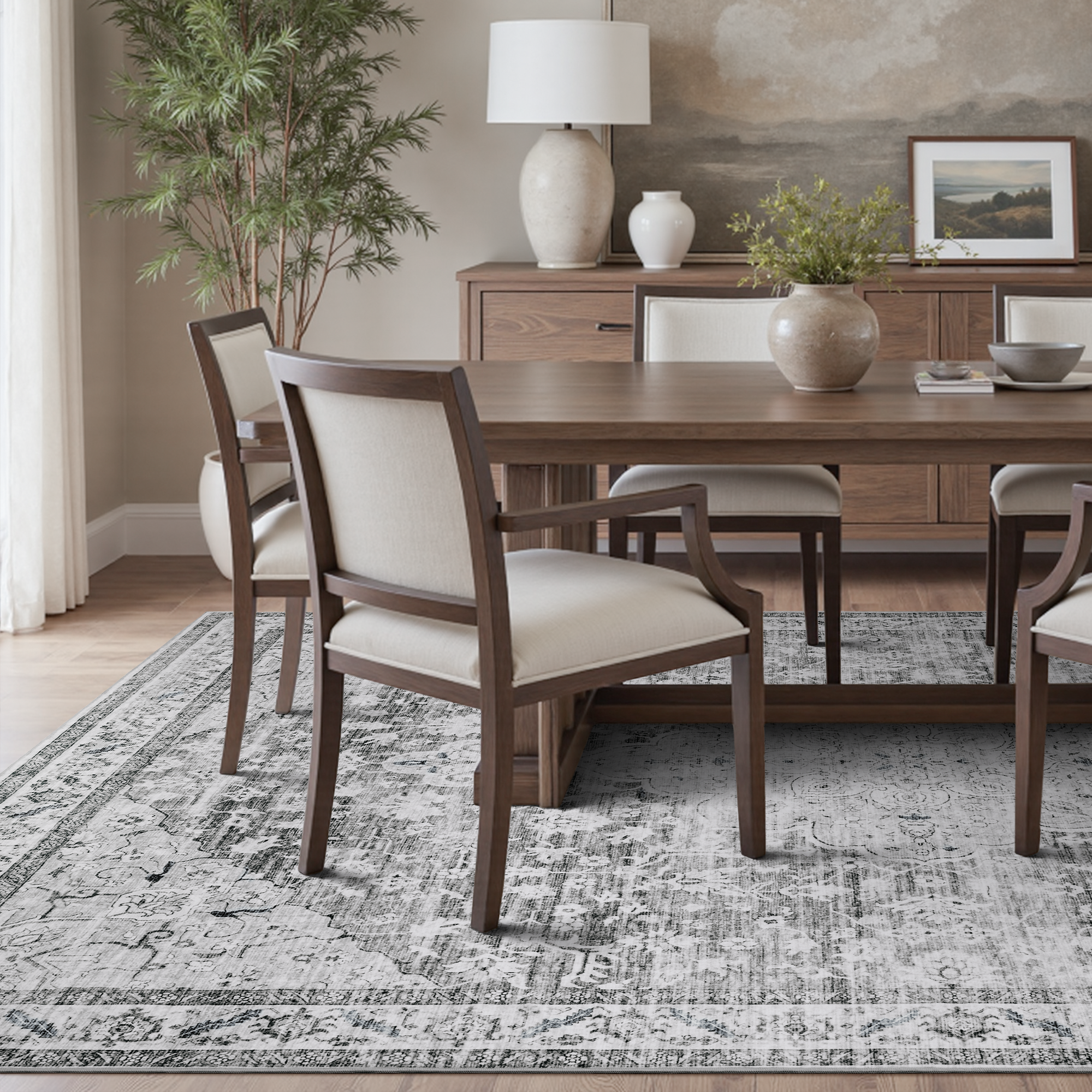 Alfombra lavable MontVoo Medallion Floral Gris