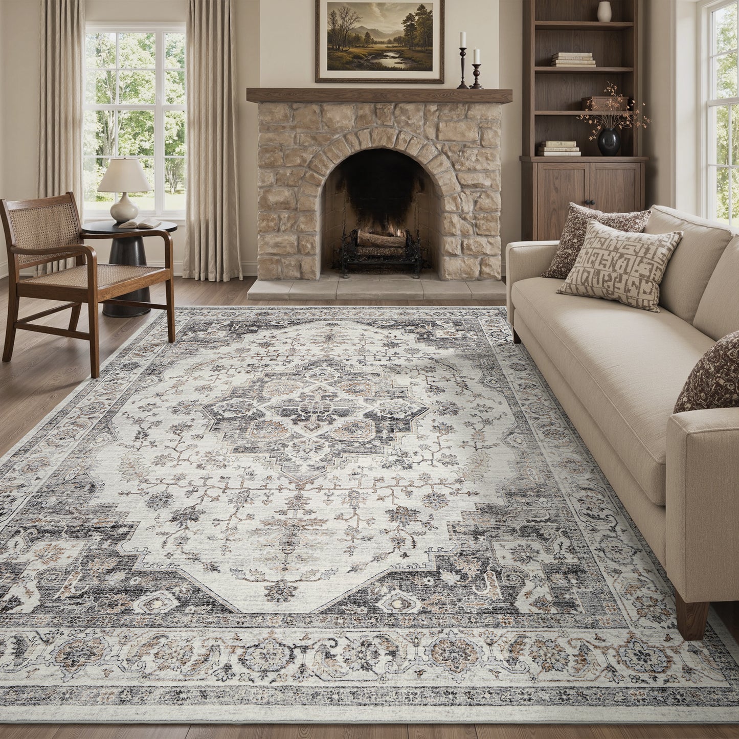 Area Rug Washable Carpet Soft Distressed Non Slip Vintage