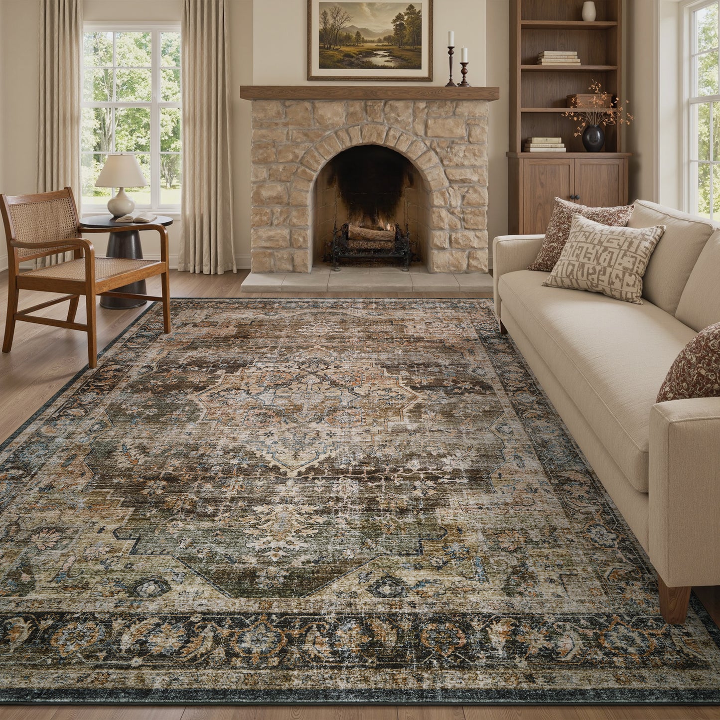 Area Rug Washable Carpet Soft Distressed Non Slip Vintage
