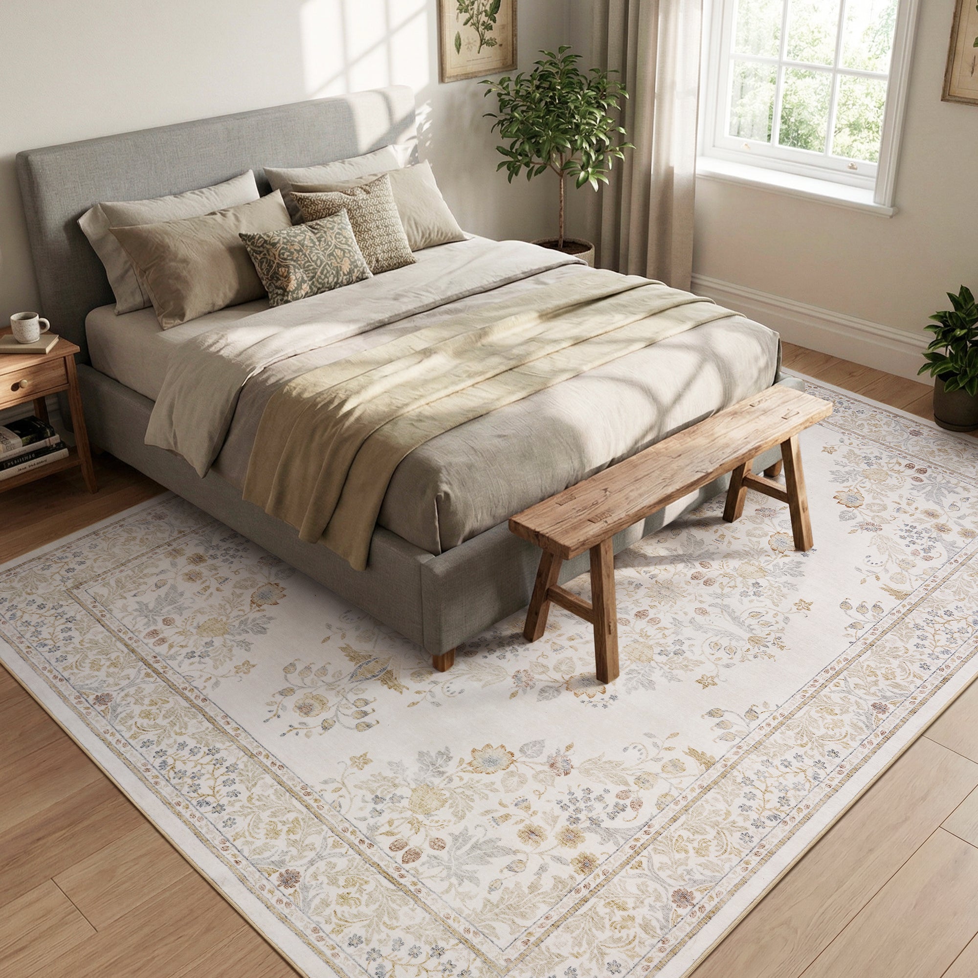 MontVoo Vintage Medallion Washable Rug Beige