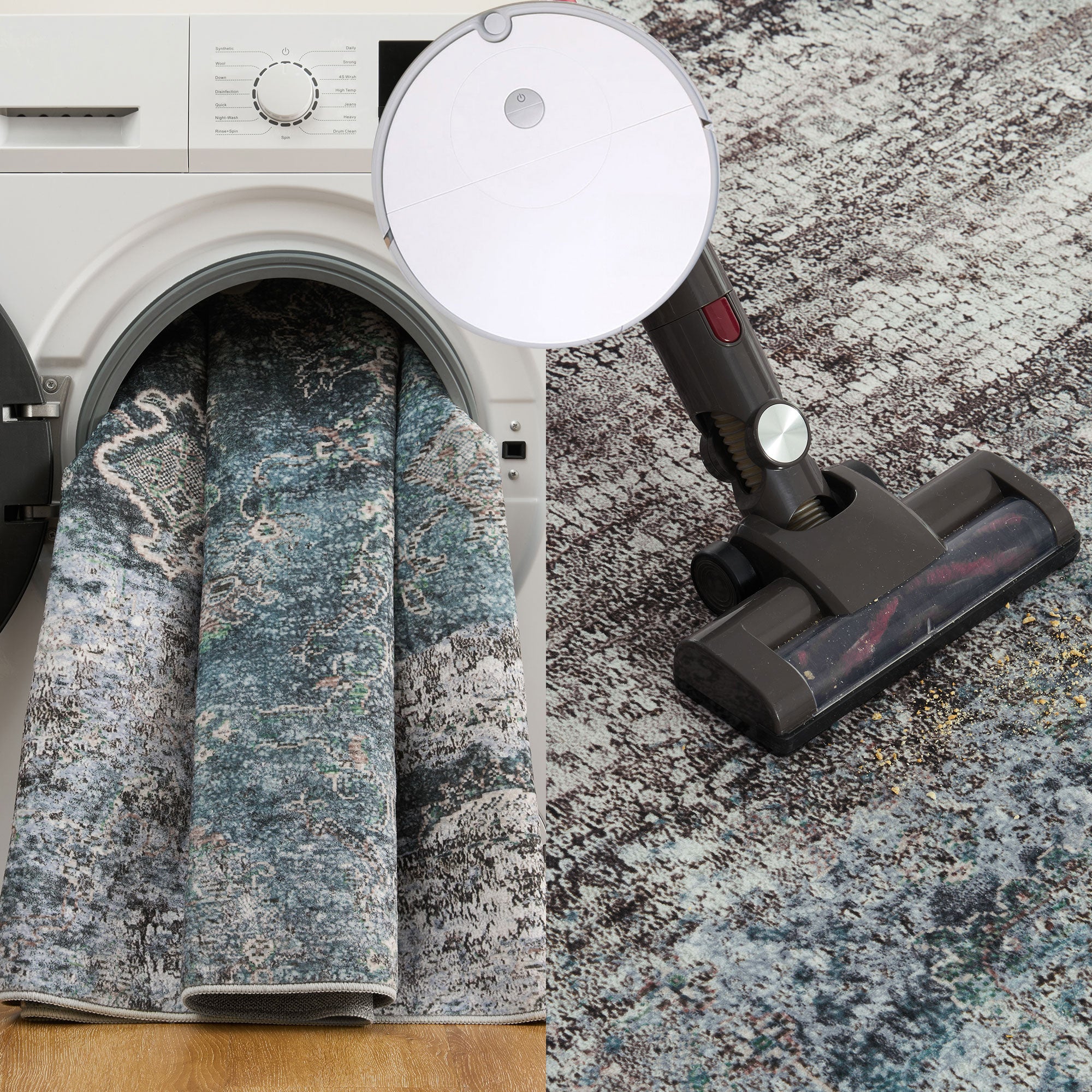MontVoo Teal Abstract Pattern Washable Rug