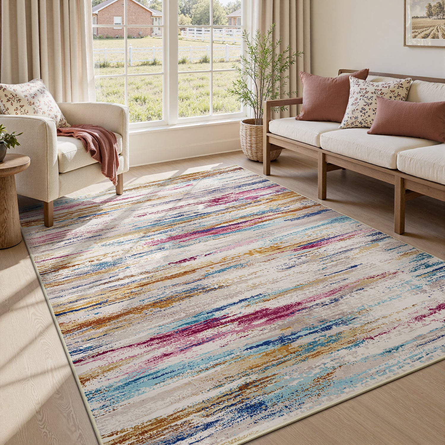 MontVoo Modern Abstract Multicolor Washable Area Rug