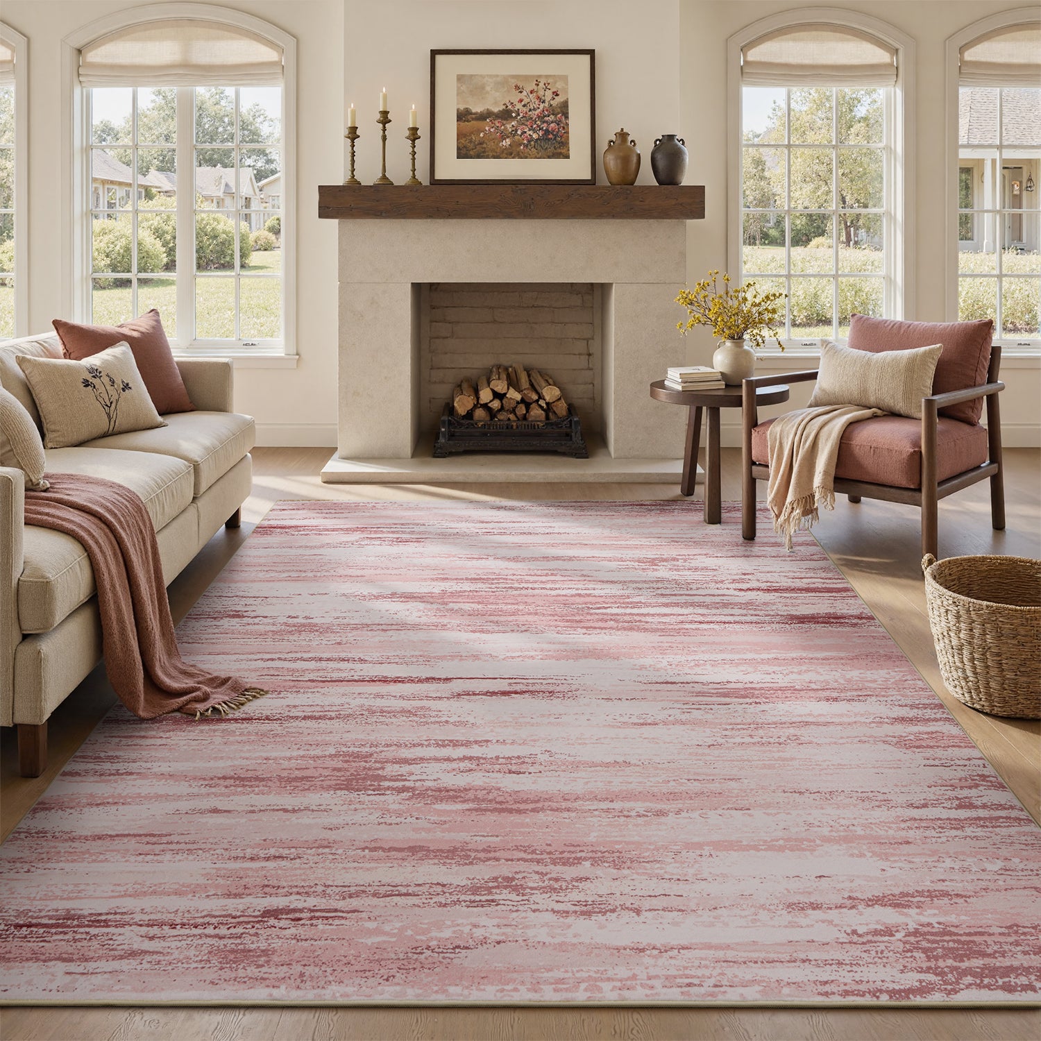 MontVoo Modern Abstract Pink Washable Area Rug