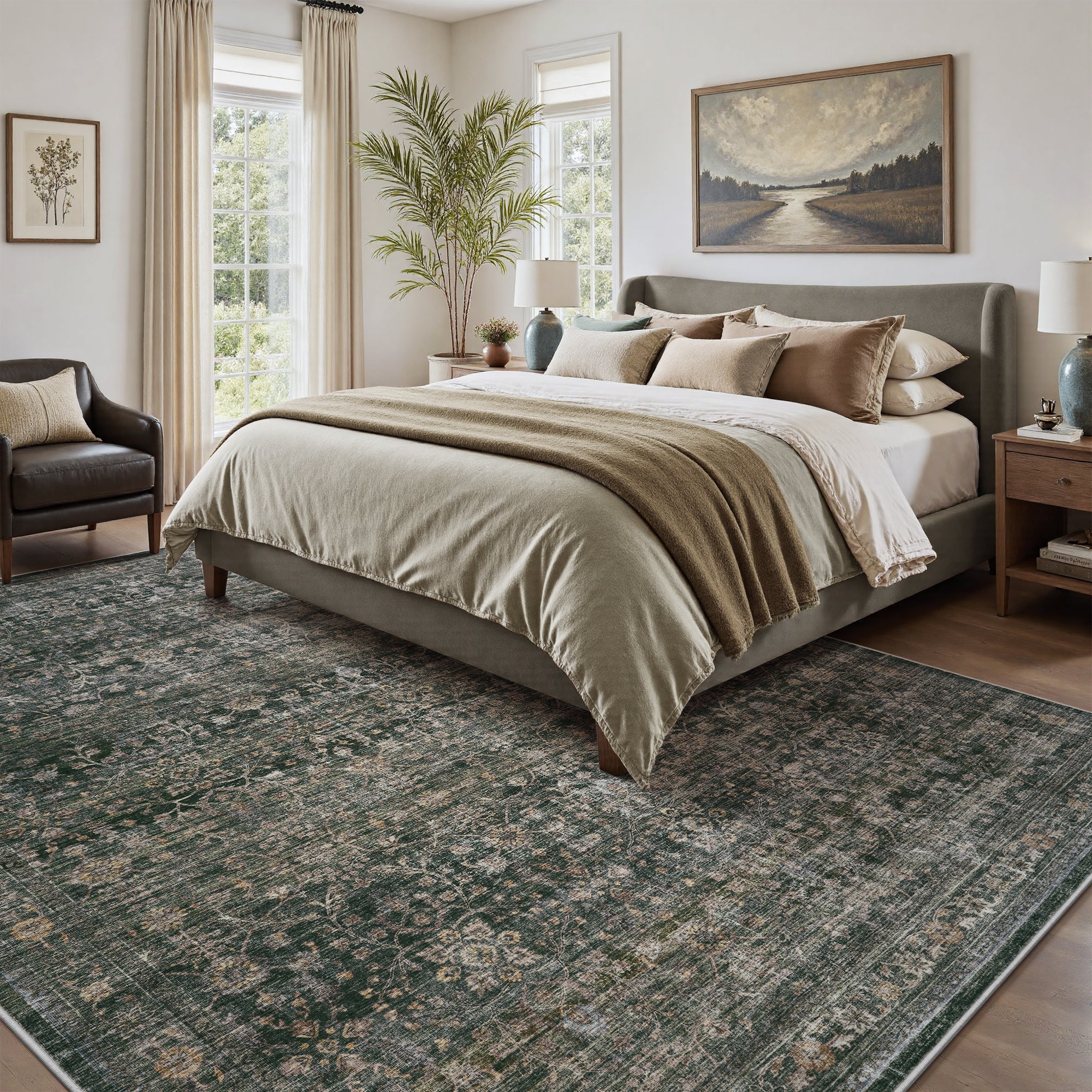 MontVoo Vintage Floral Washable Rugs Green