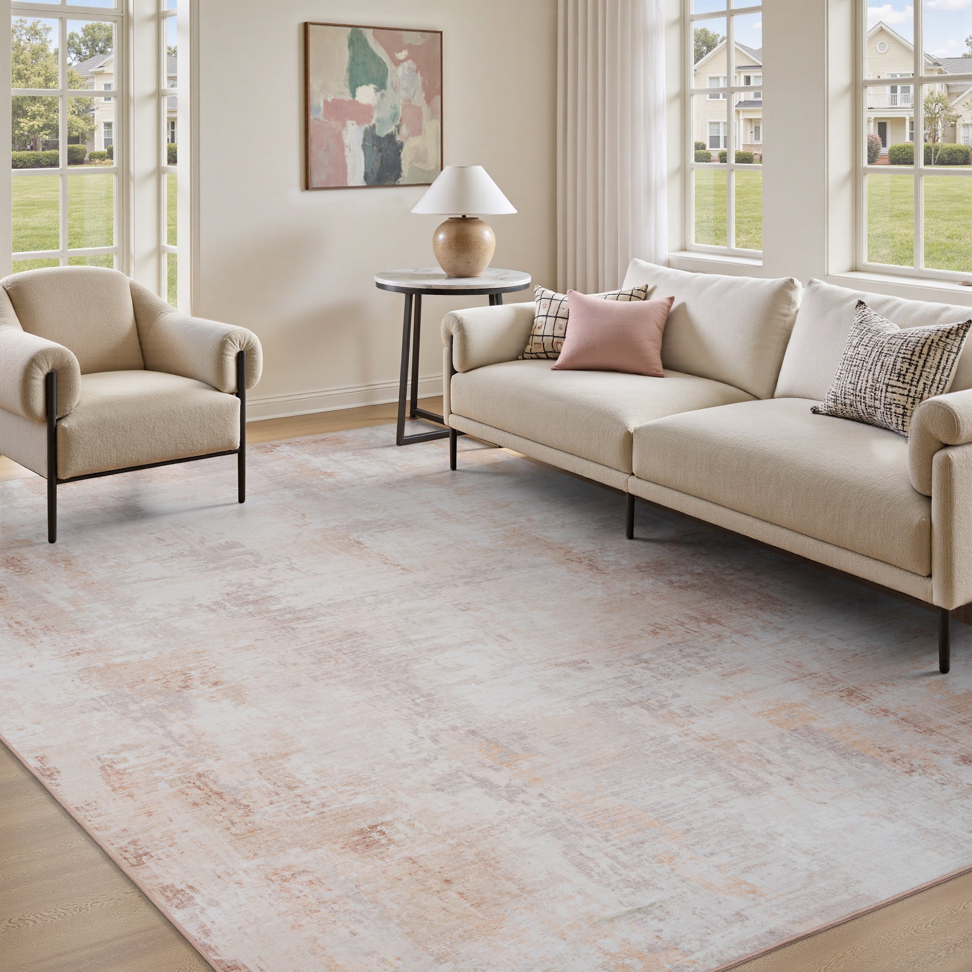 MontVoo Soft Abstract Washable Pink Area Rug
