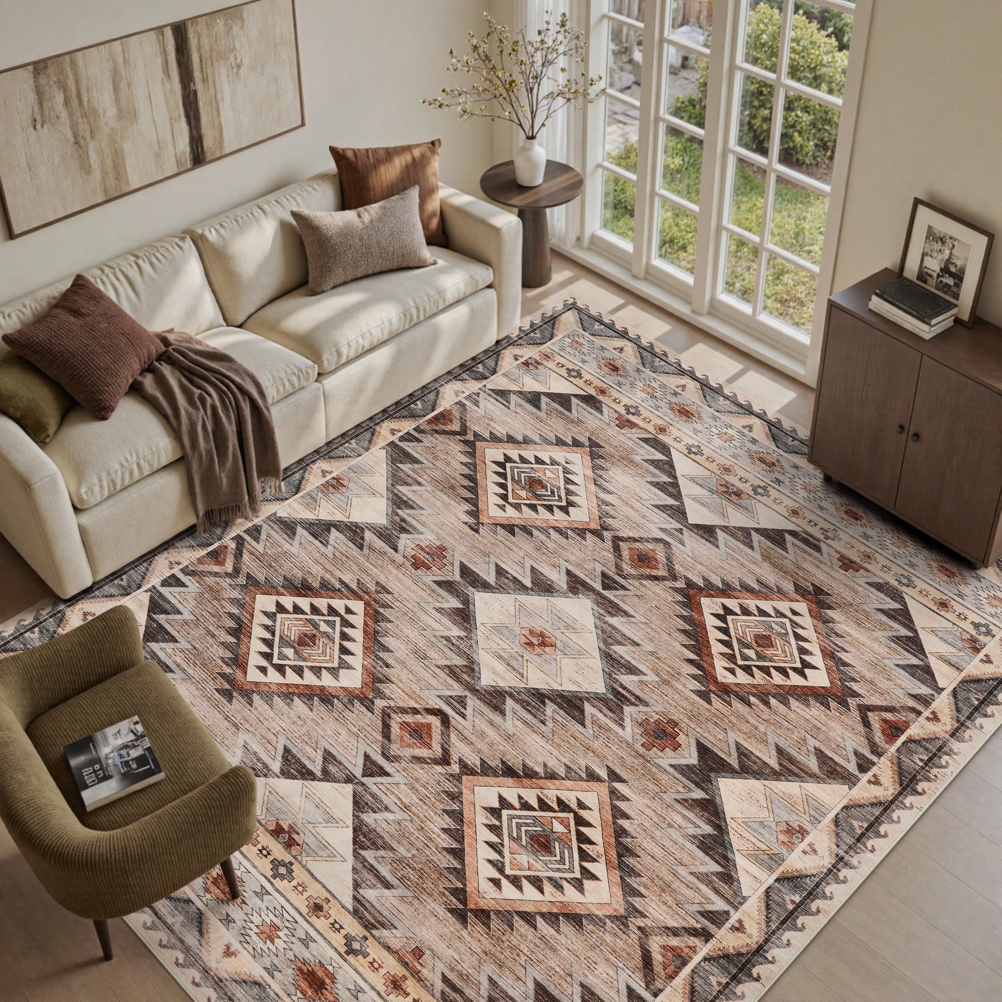 Boho Area Rug Soft Moroccan Geometric Indoor Rug for Bedroom