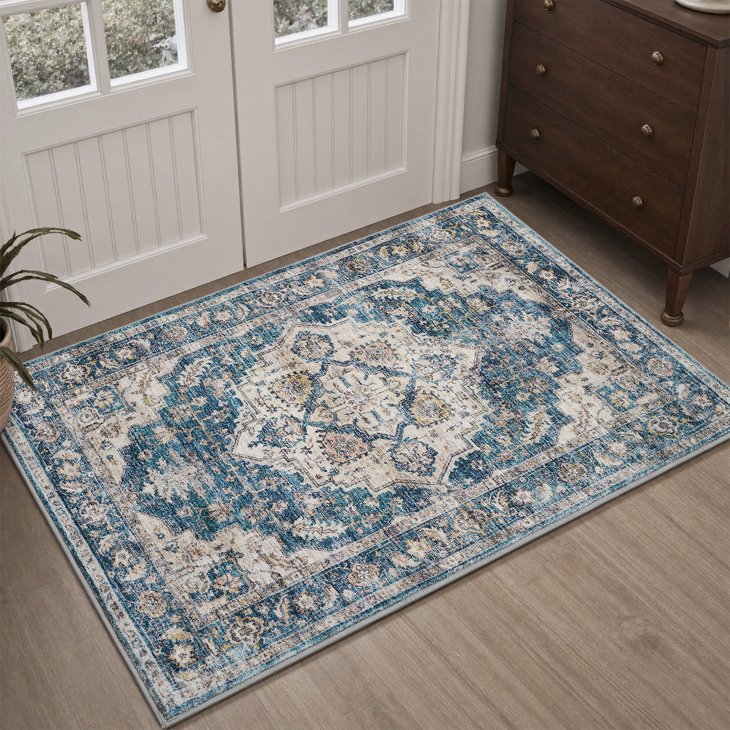 Area Rug Washable Carpet Soft Distressed Non Slip Vintage