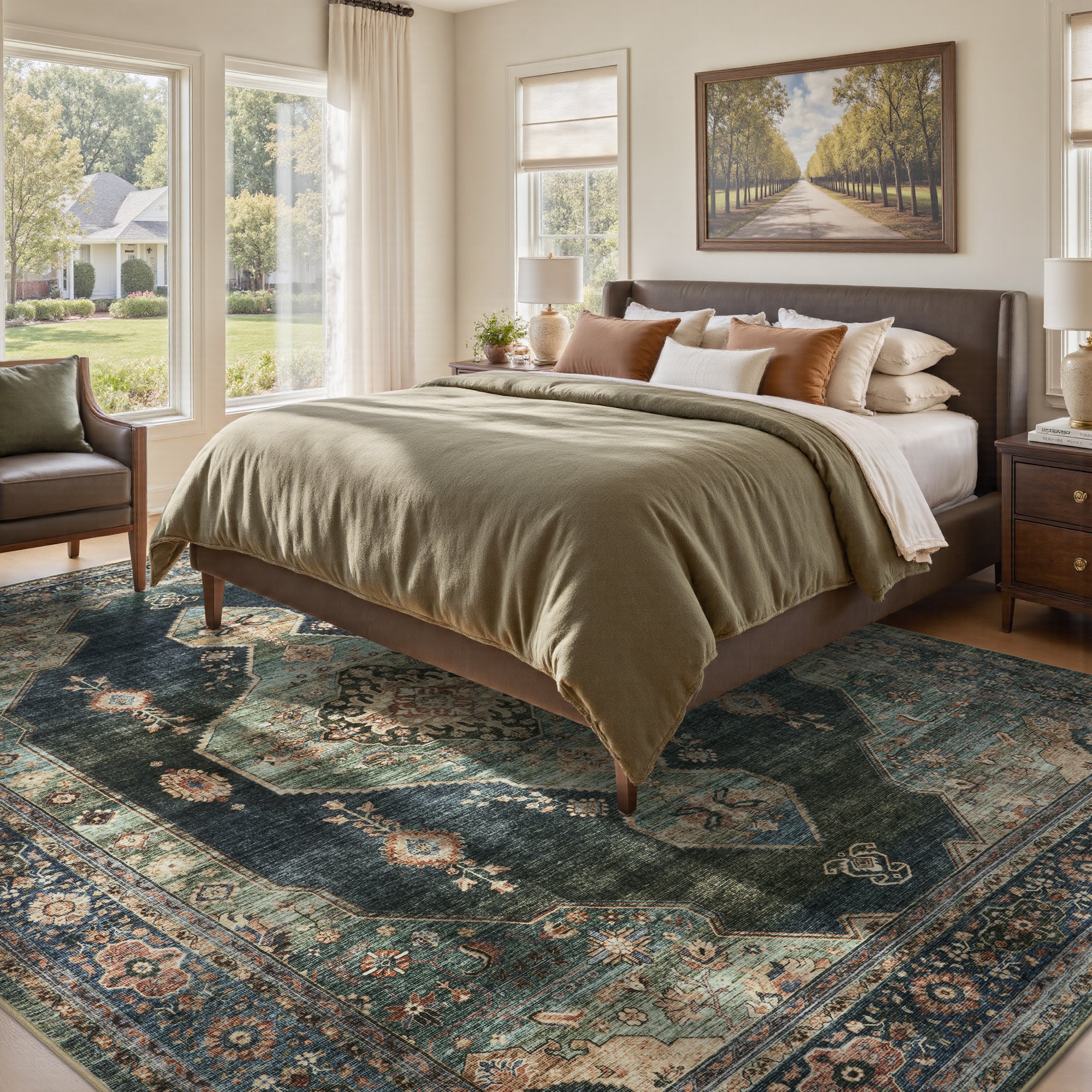MontVoo Vintage Medallion Washable Rug Green/Teal