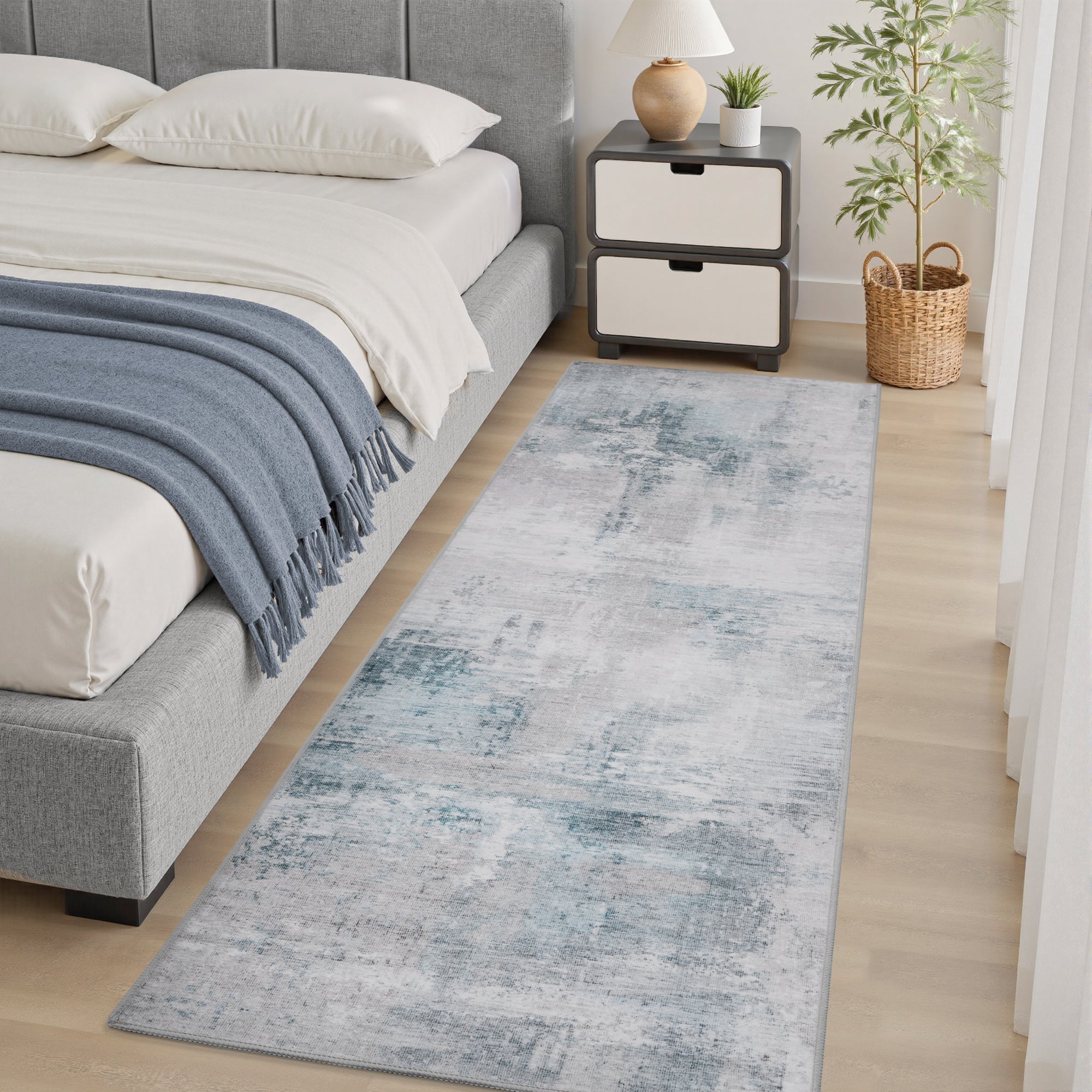 MontVoo Soft Abstract Washable Gray-Teal Area Rug