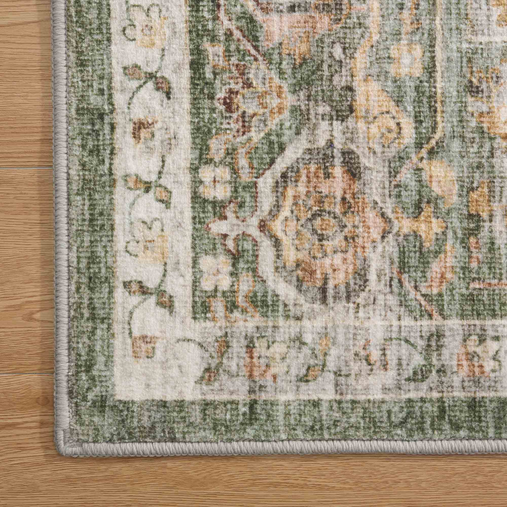 MontVoo Classic Floral Green Washable Rug