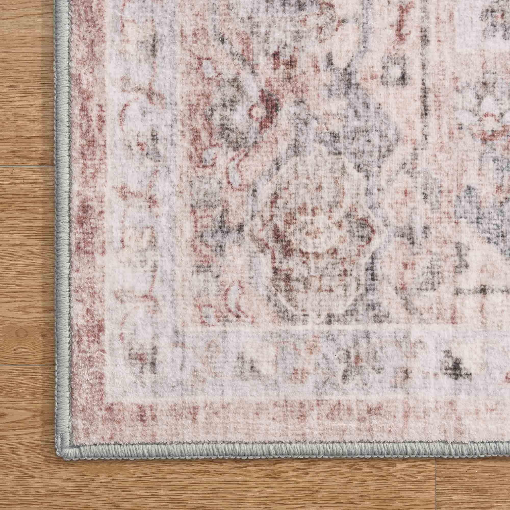 MontVoo Pink Floral Non-Slip Washable Rug