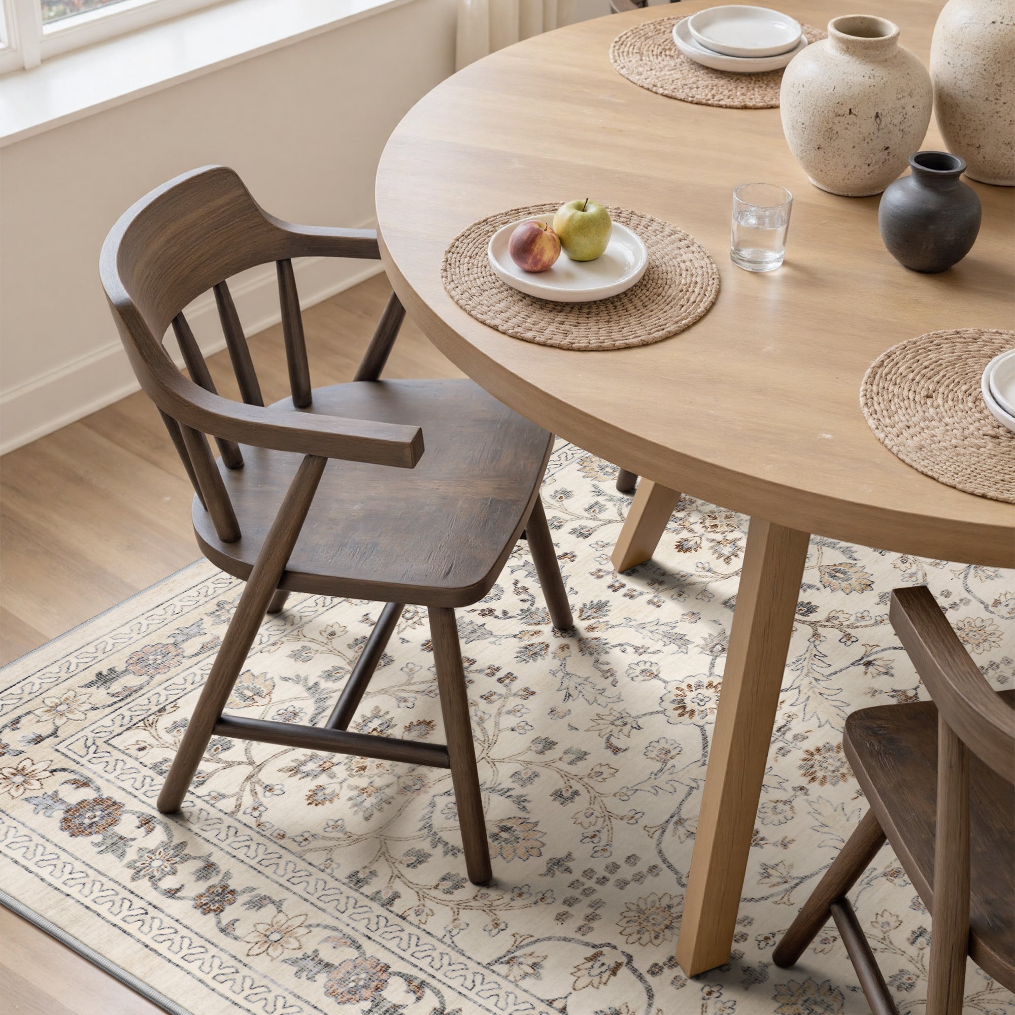 MontVoo Vintage Floral Washable Rugs Beige