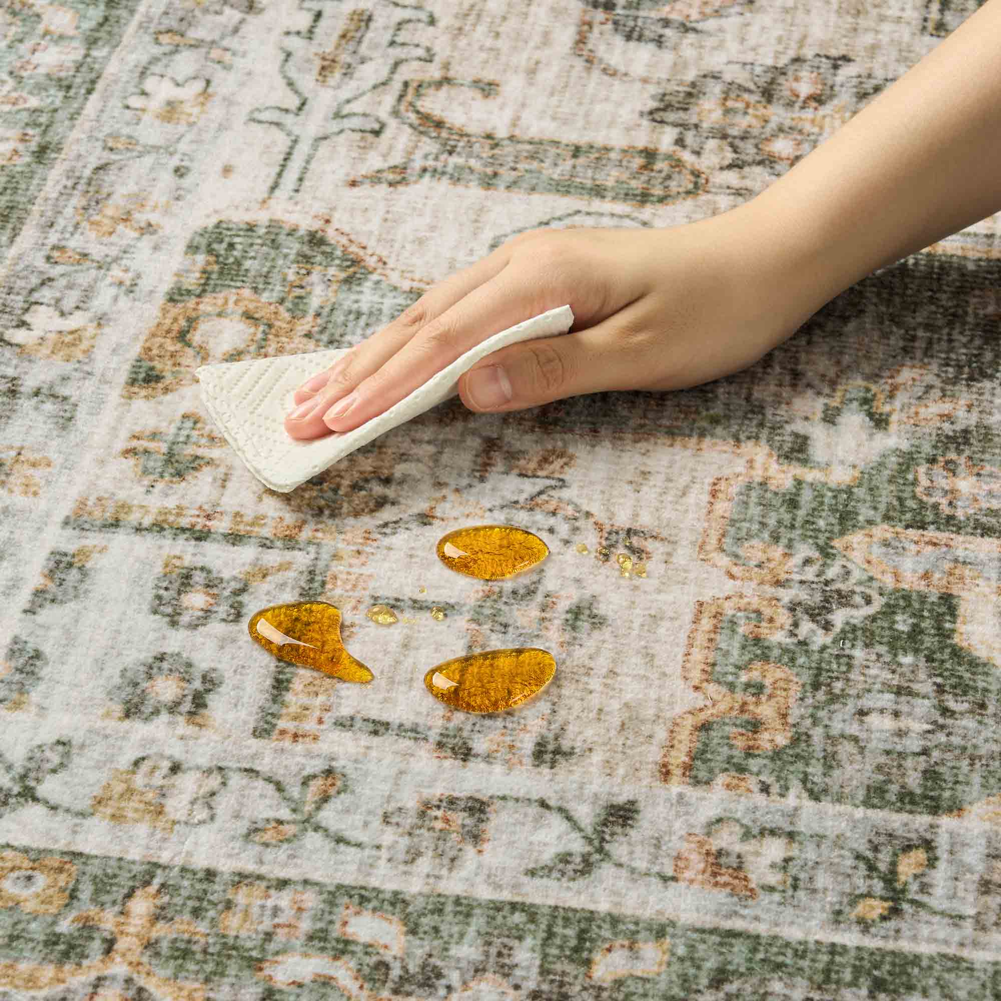 MontVoo Classic Floral Green Washable Rug