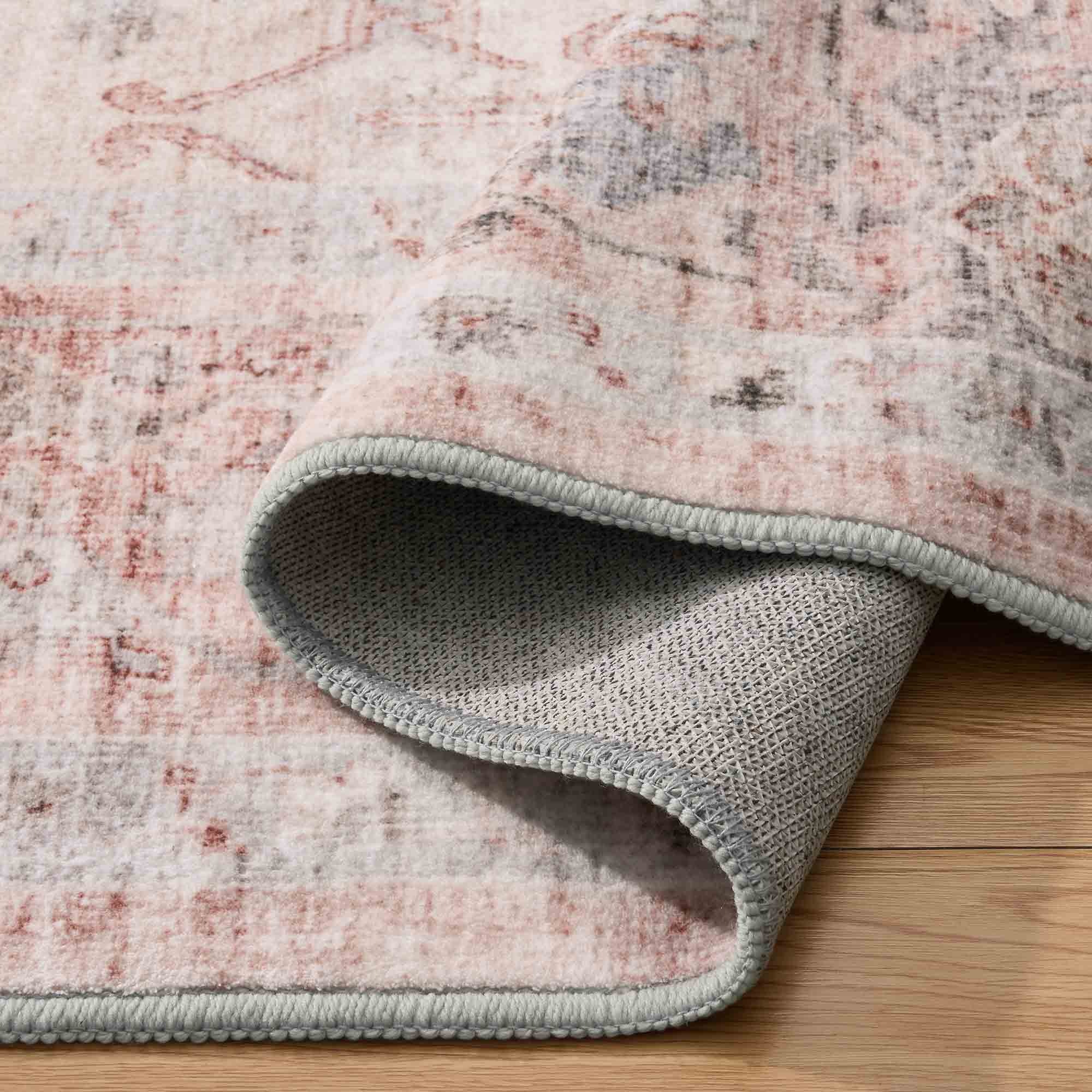 MontVoo Pink Floral Non-Slip Washable Rug