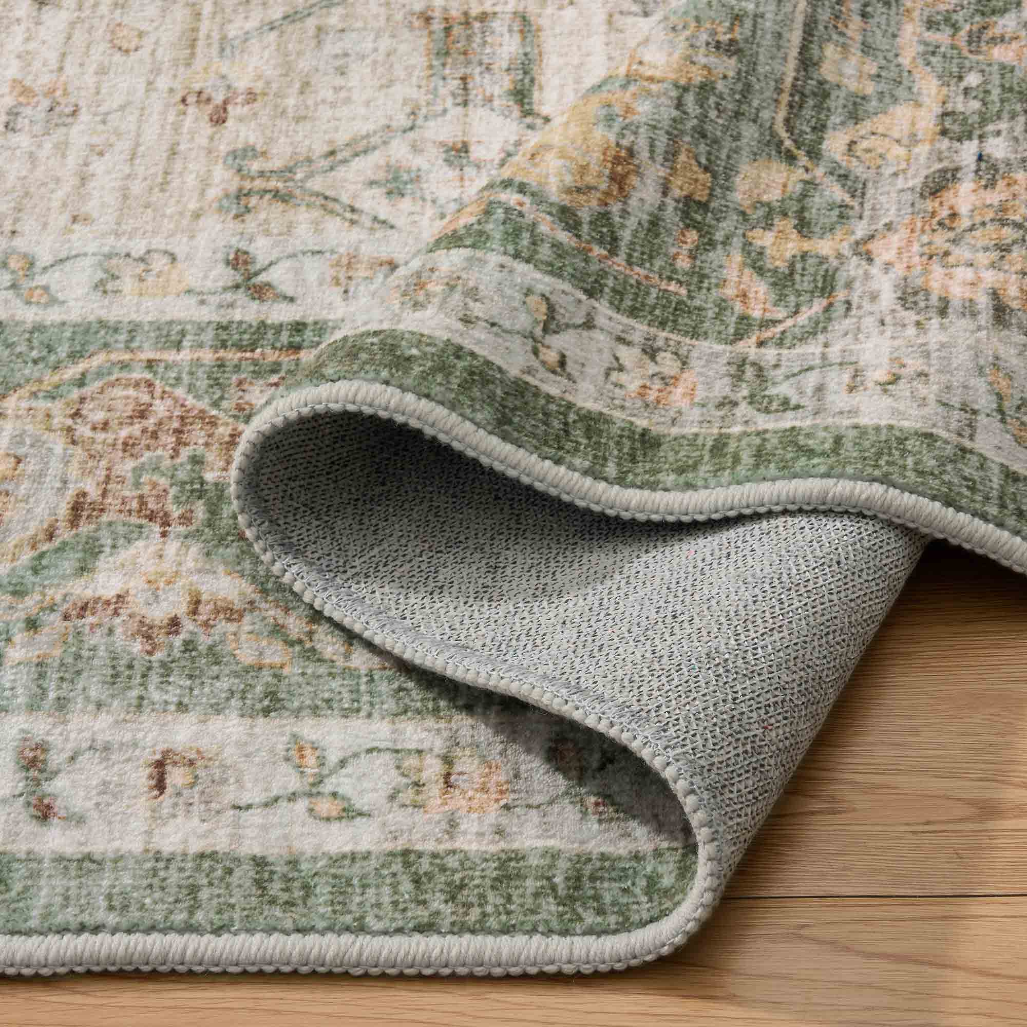 MontVoo Classic Floral Green Washable Rug