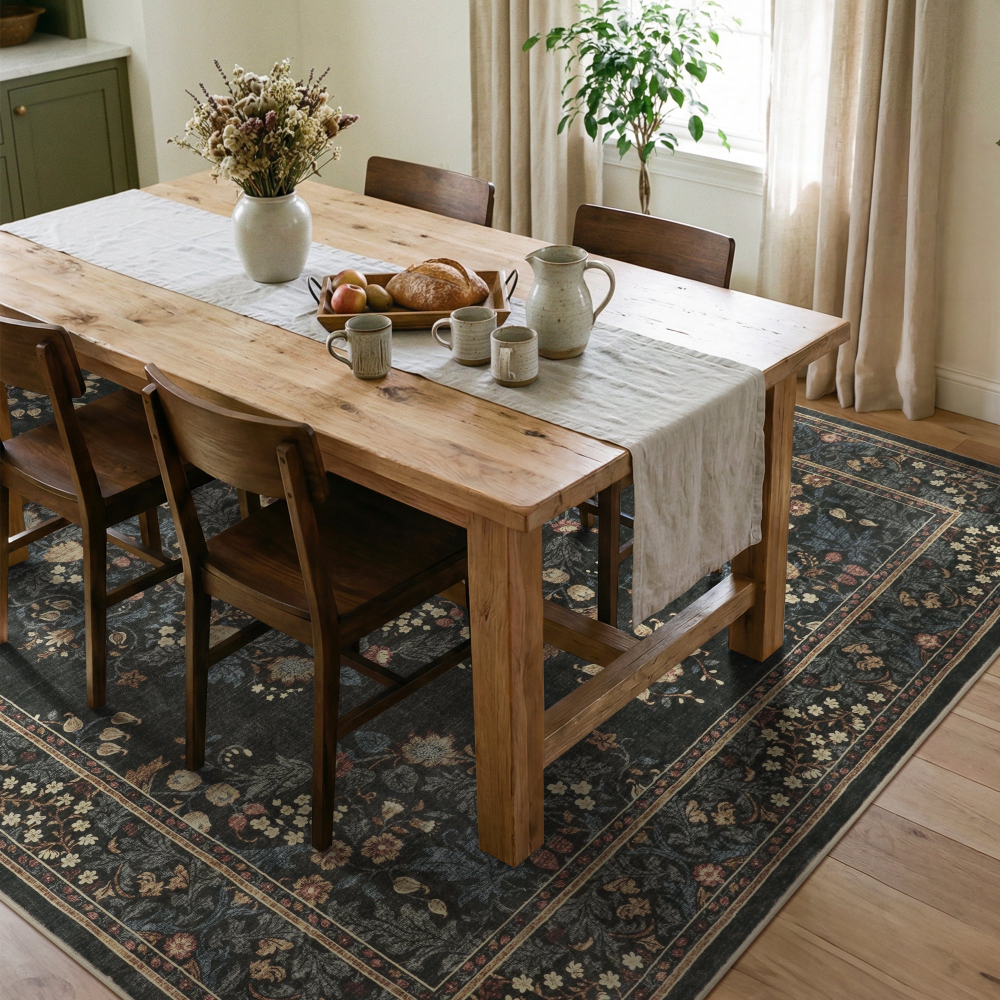 MontVoo Vintage Medallion Washable Rug Green