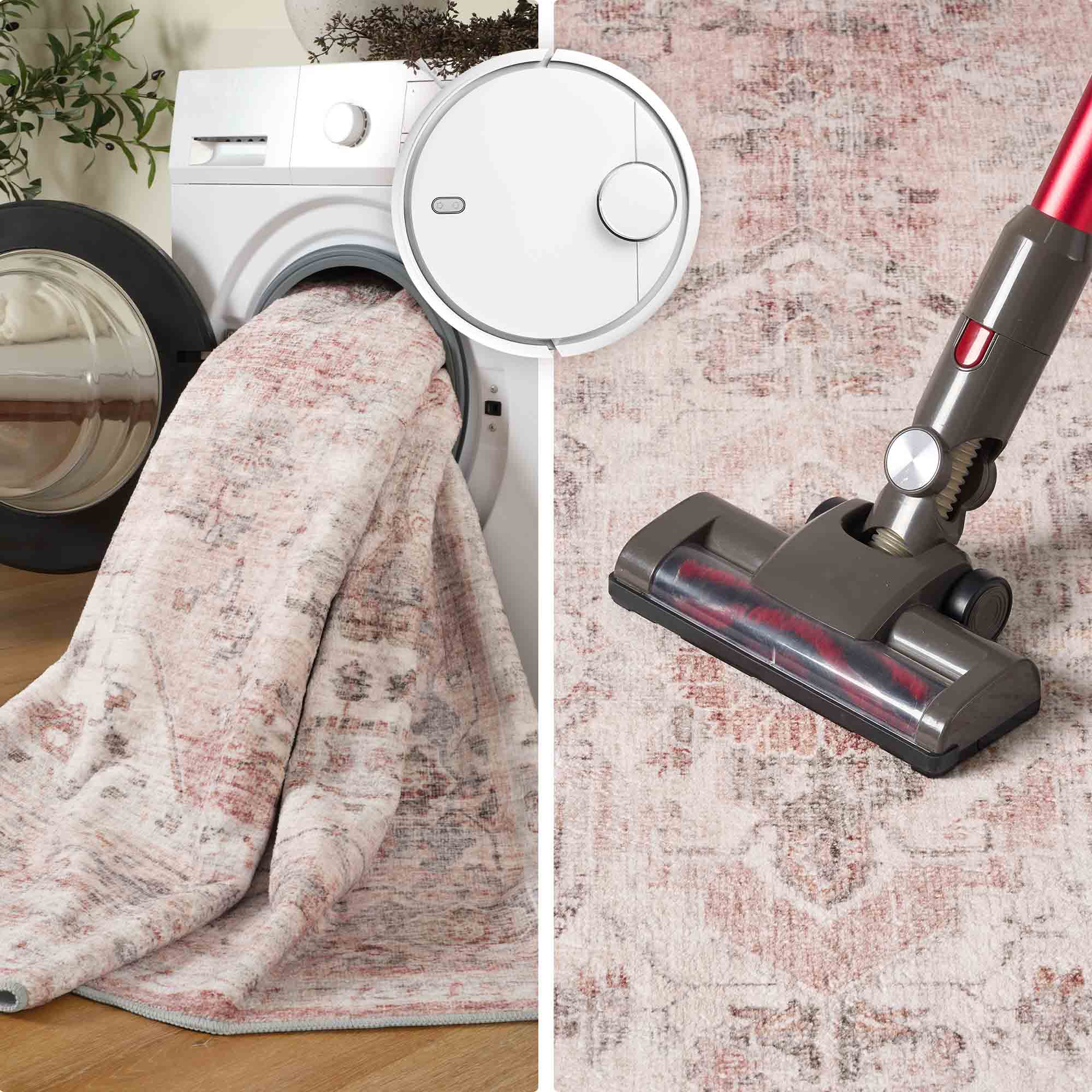 MontVoo Pink Floral Non-Slip Washable Rug